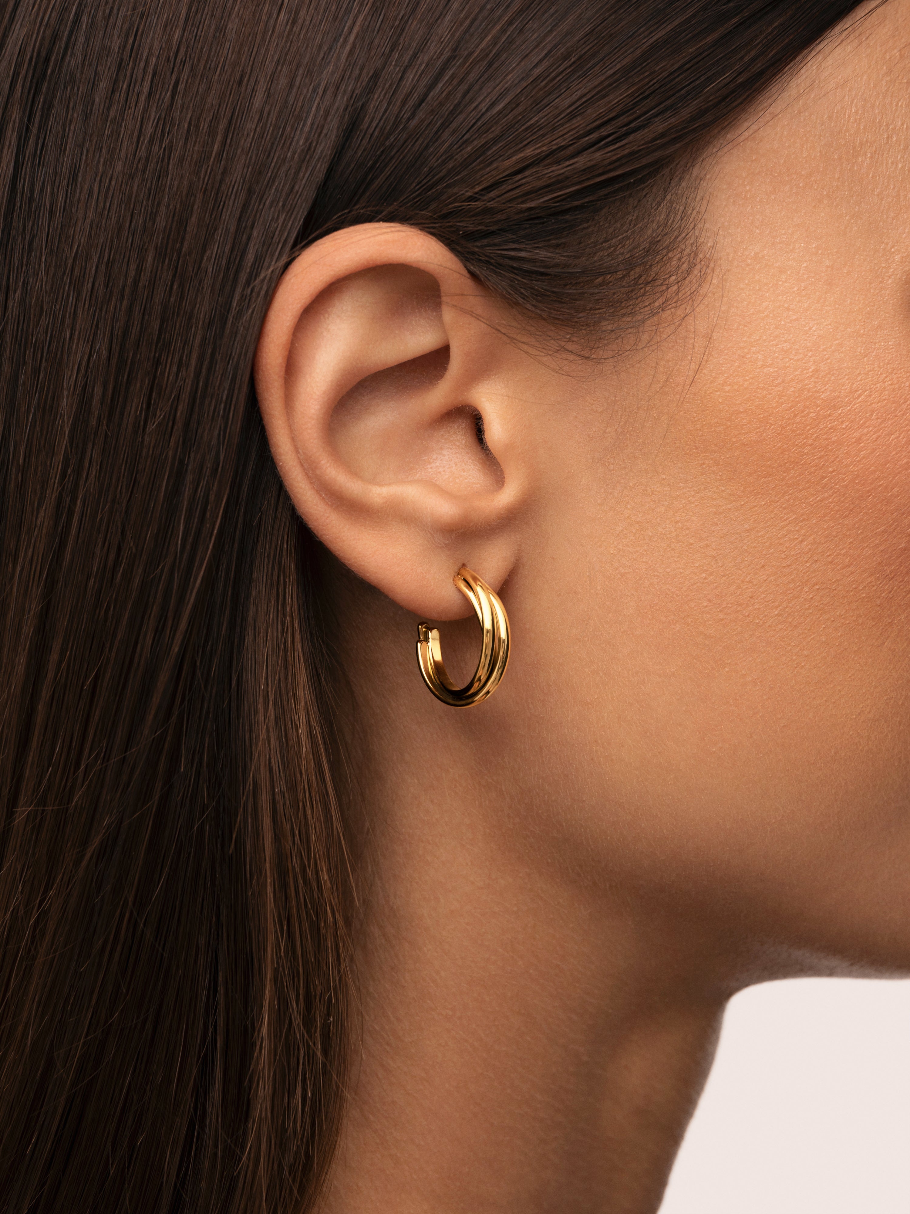 Triple Crossover Stainless Steel Gold Hoop Earrings 