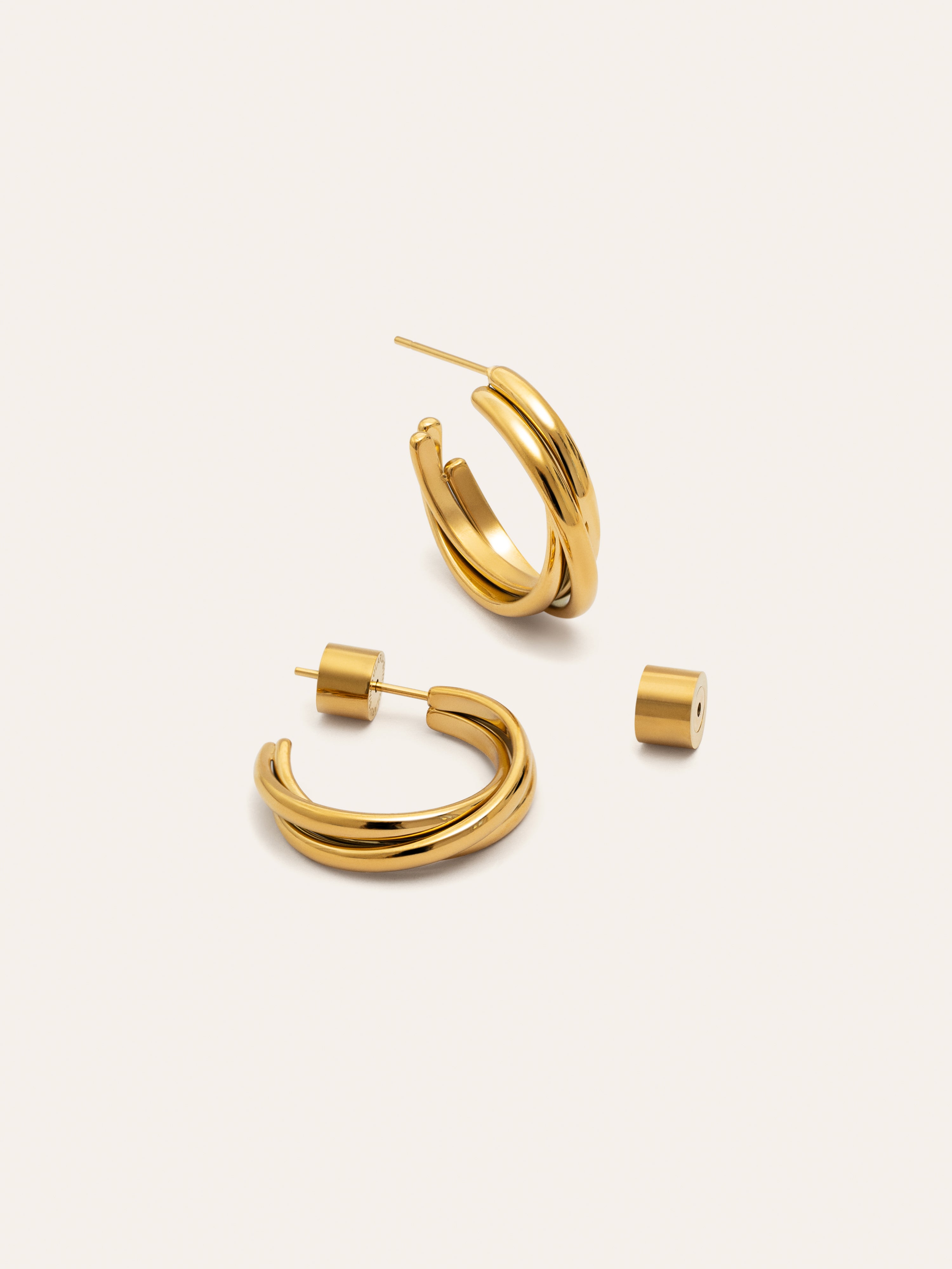 Triple Crossover Stainless Steel Gold Hoop Earrings 