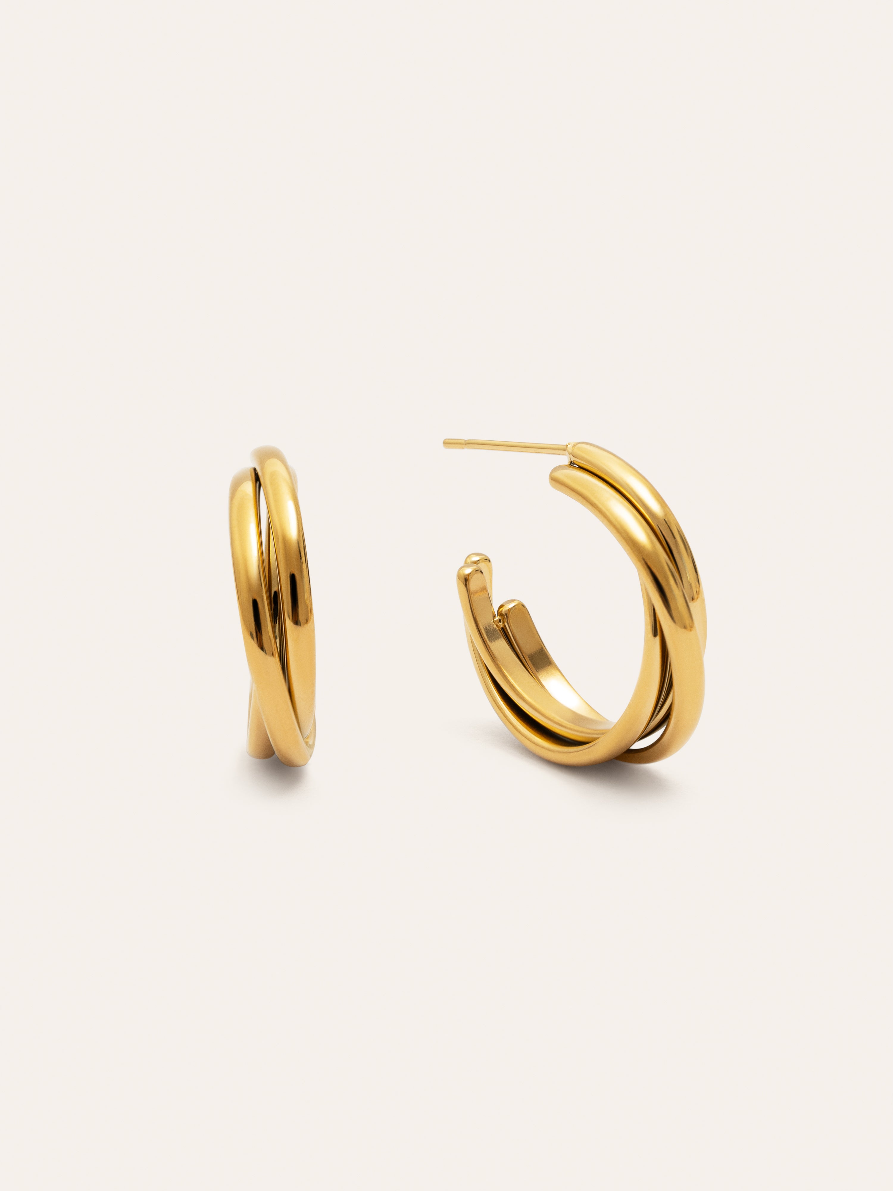 Triple Crossover Stainless Steel Gold Hoop Earrings 
