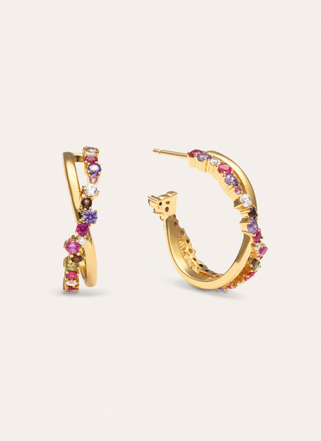 Estelar Cross Gold Hoop Earrings 