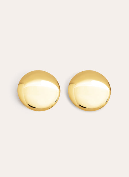 Big Button Stainless Steel Gold Earrings