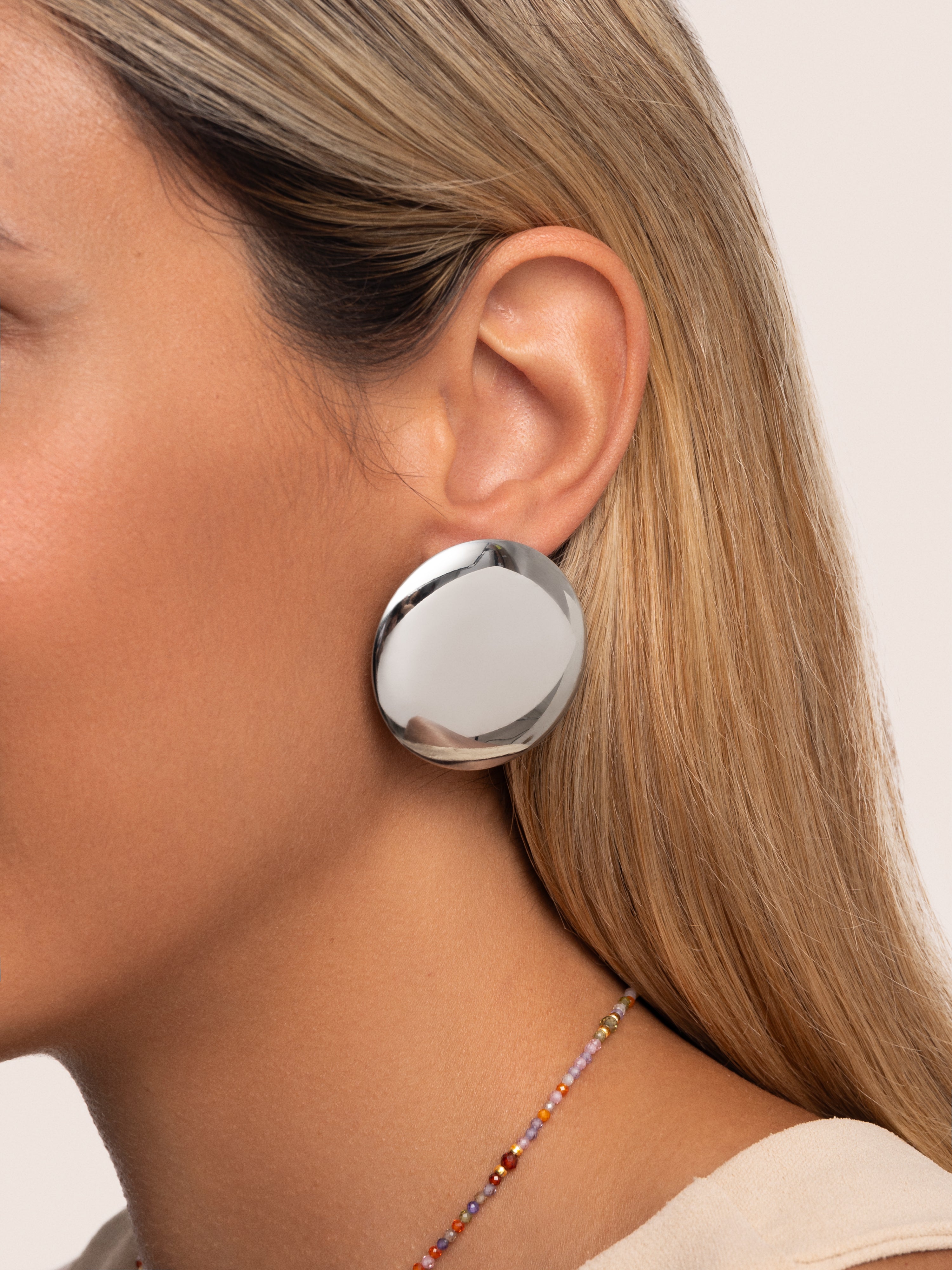 Big Button Stainless Steel Earrings