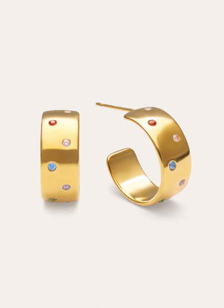 Curve Rainbow Stainless Steel Hoop Gold Earrings 