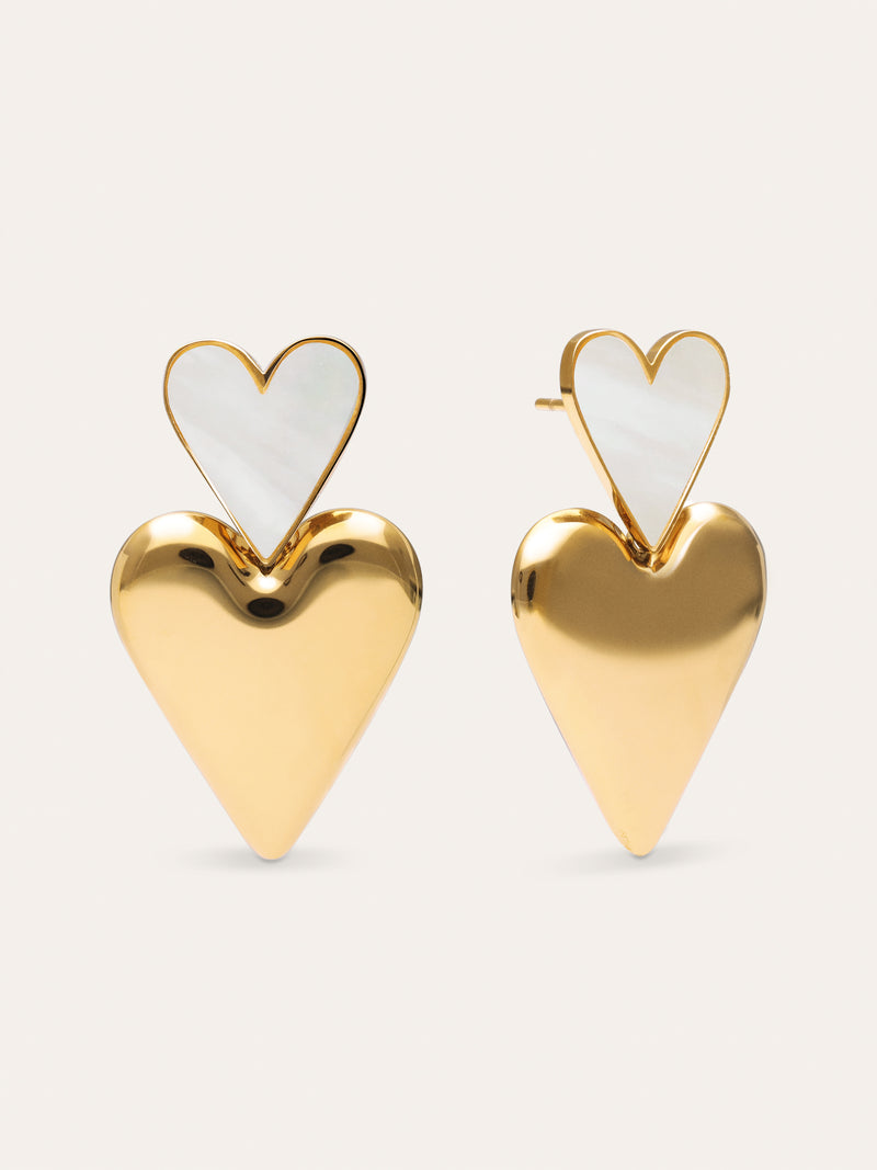 Brincos Duo D'Amour Nácar Aço Banho de Ouro