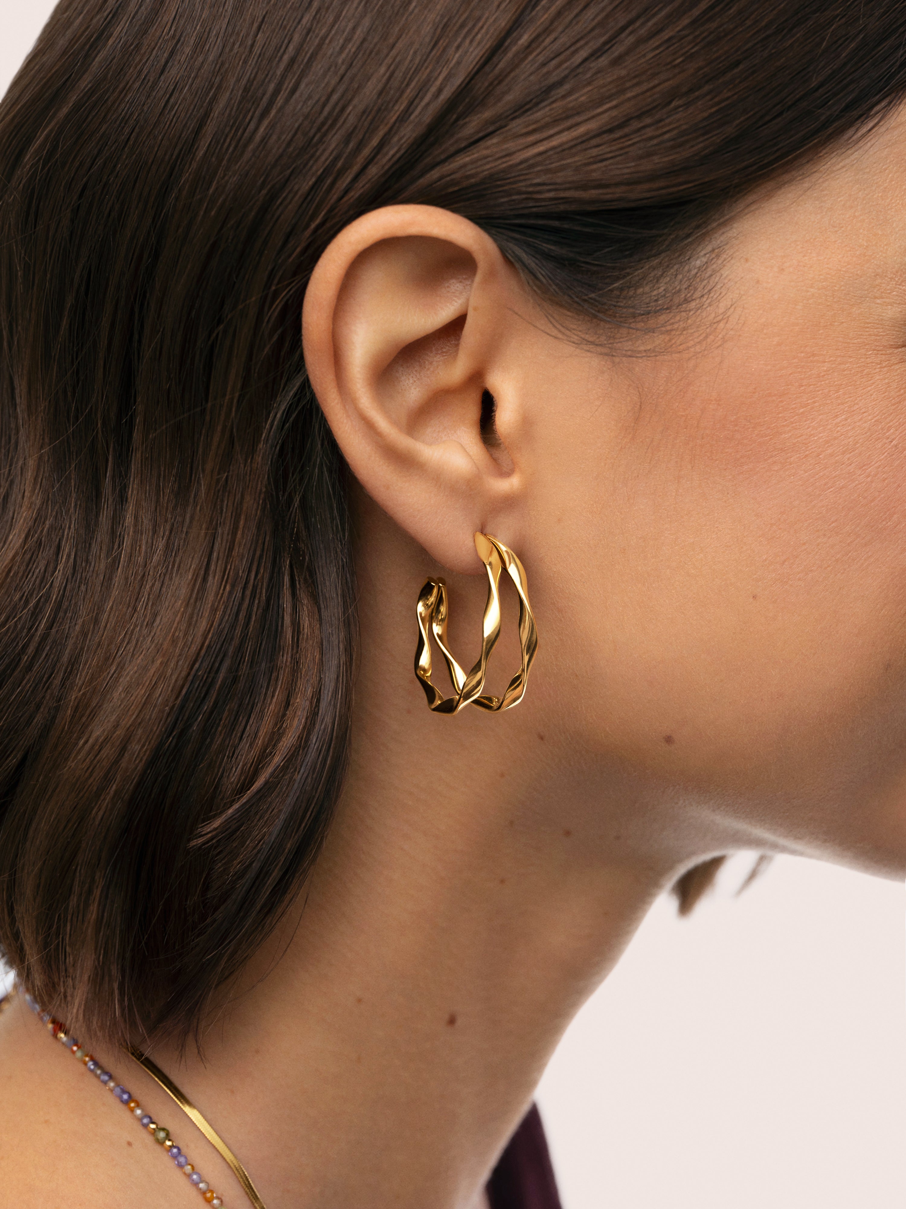 Pendientes Doble Organic River Acero Baño Oro