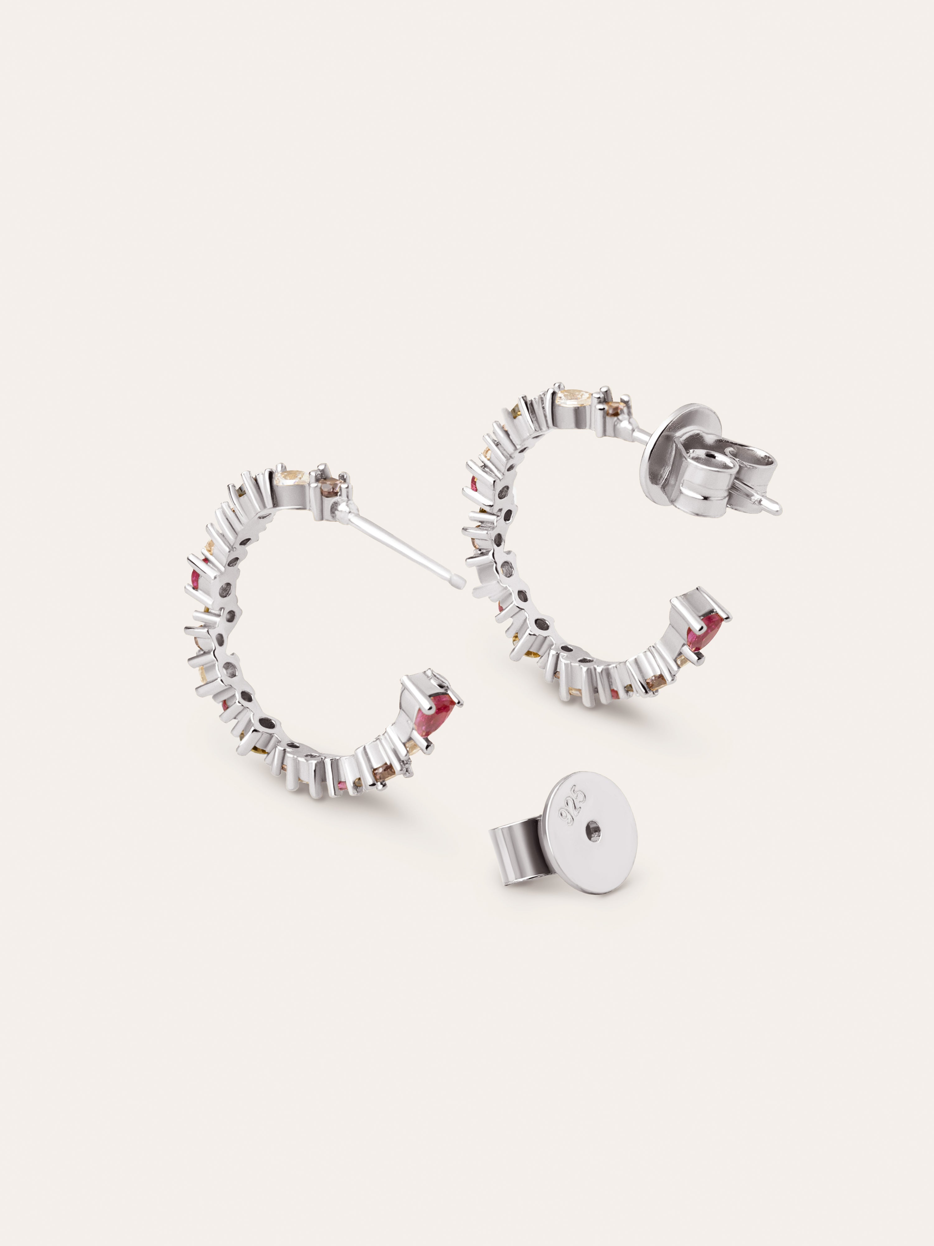 SINGULARU Orecchini A Cerchio Estellar Colors, Ottone Placcato Oro 18kt, Con Zirconi Colorati, Diametro 29 Mm, Chiusura A Pressione