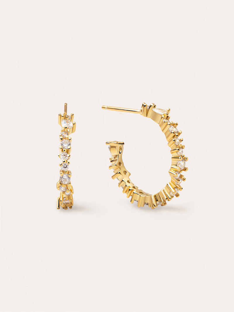 Pendientes Aro Estellar White Plata Baño Oro