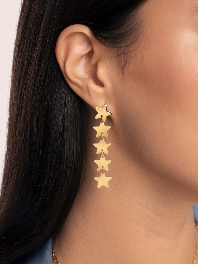 Five Stars Stainless Steel Gold Earrings