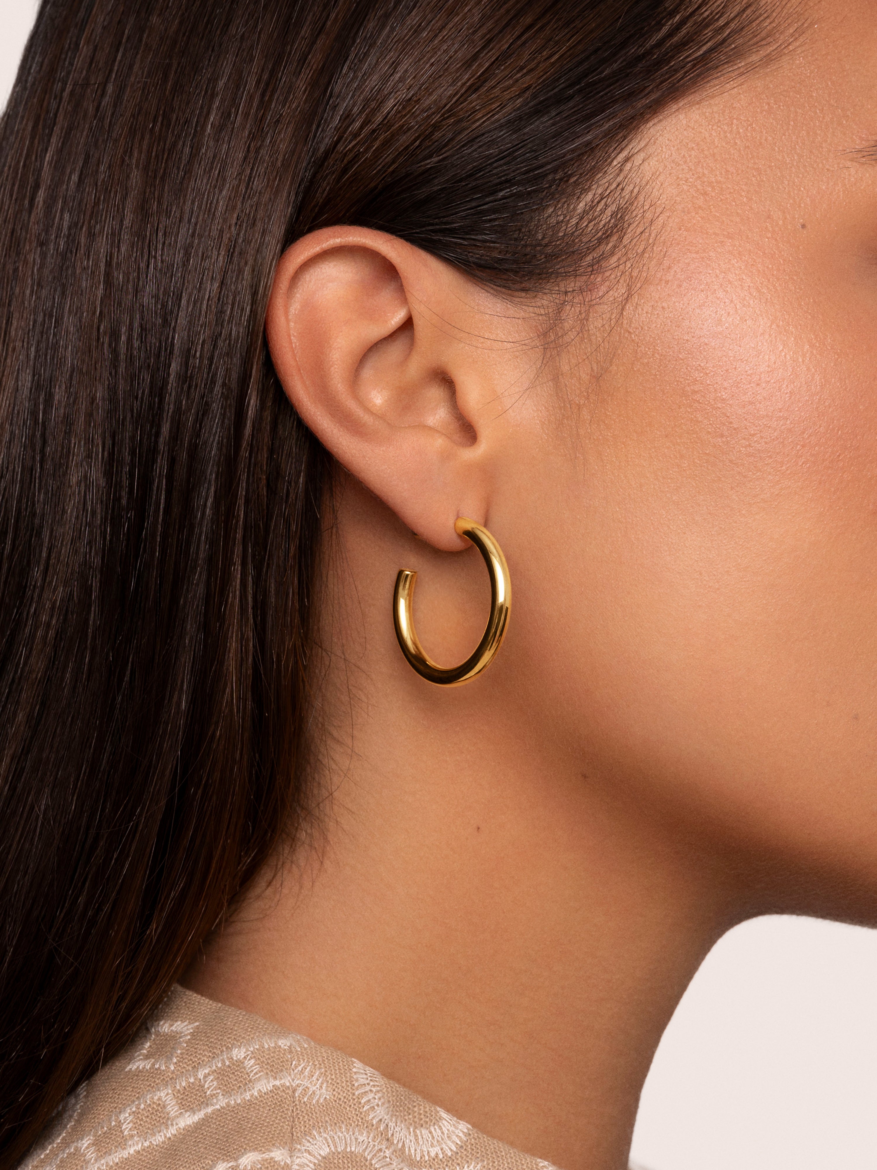 Tube Stainless Steel Gold Hoop Earring 