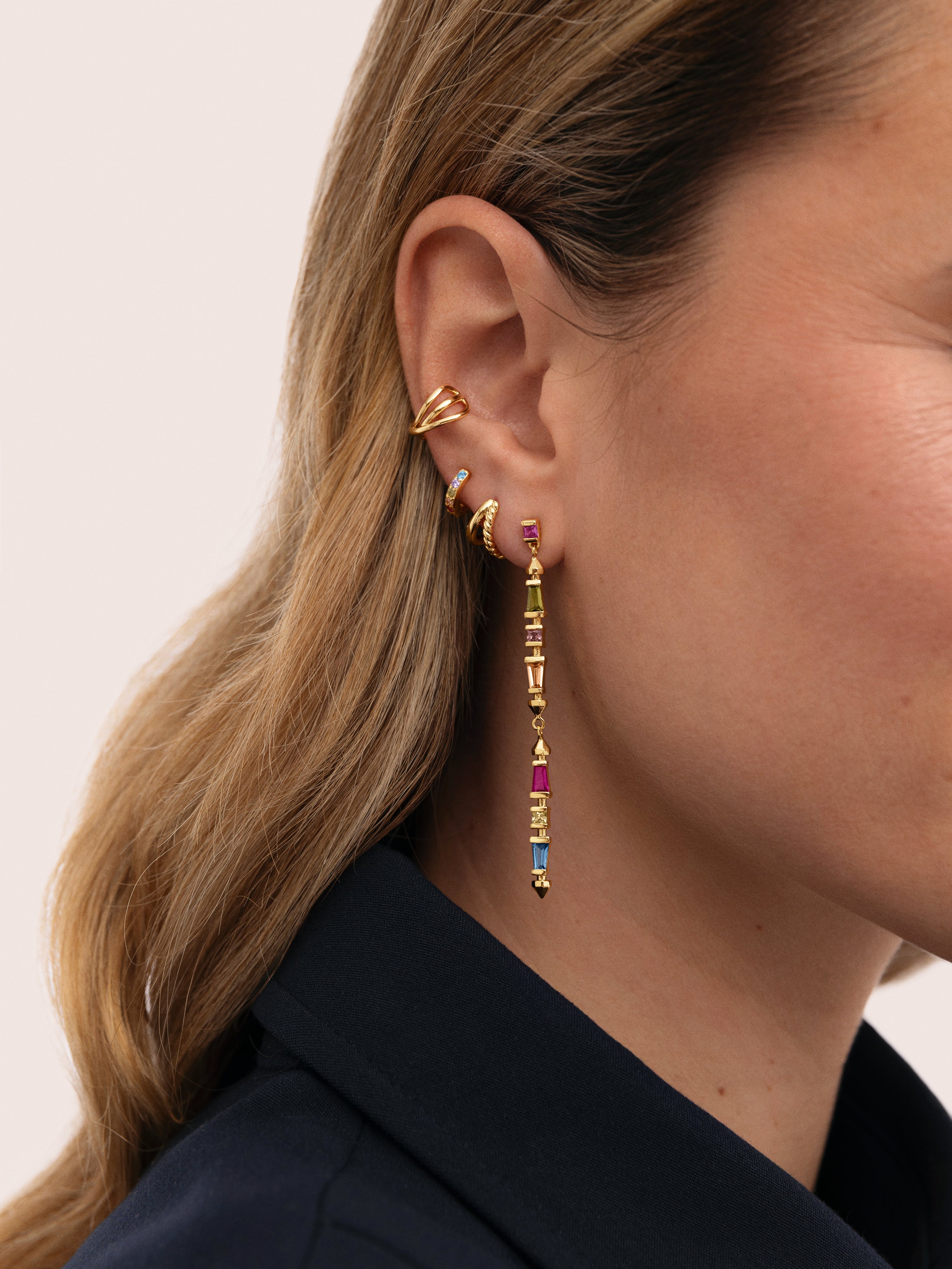 Long Iris Colors Gold Earrings