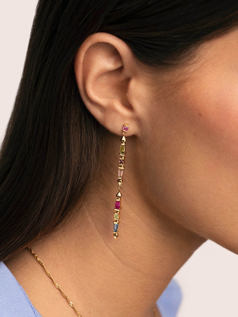 Boucles d'oreilles Long Iris Couleurs Plaqué Or