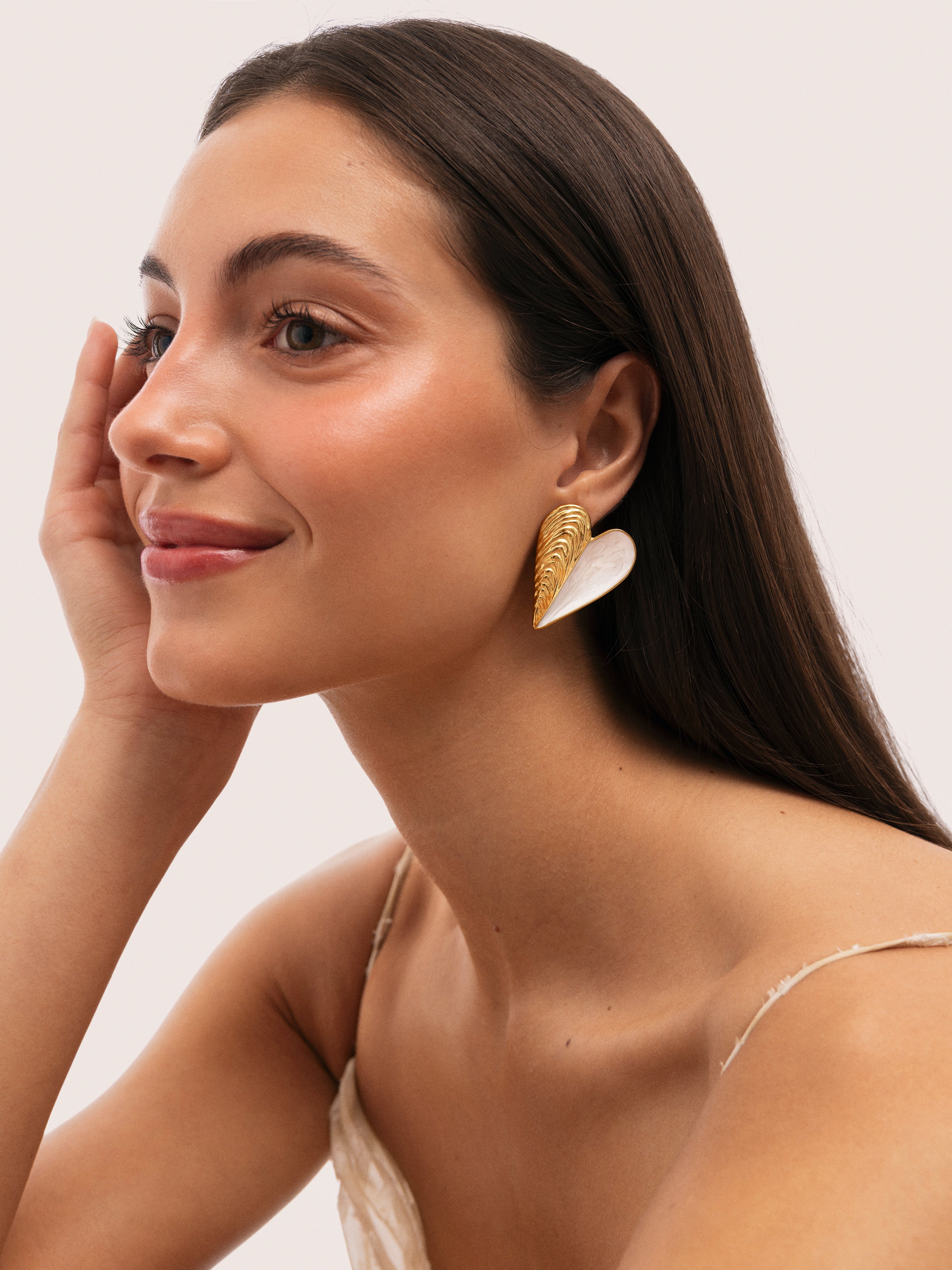 Brincos Mexilhão Esmalte Aço Banho Ouro