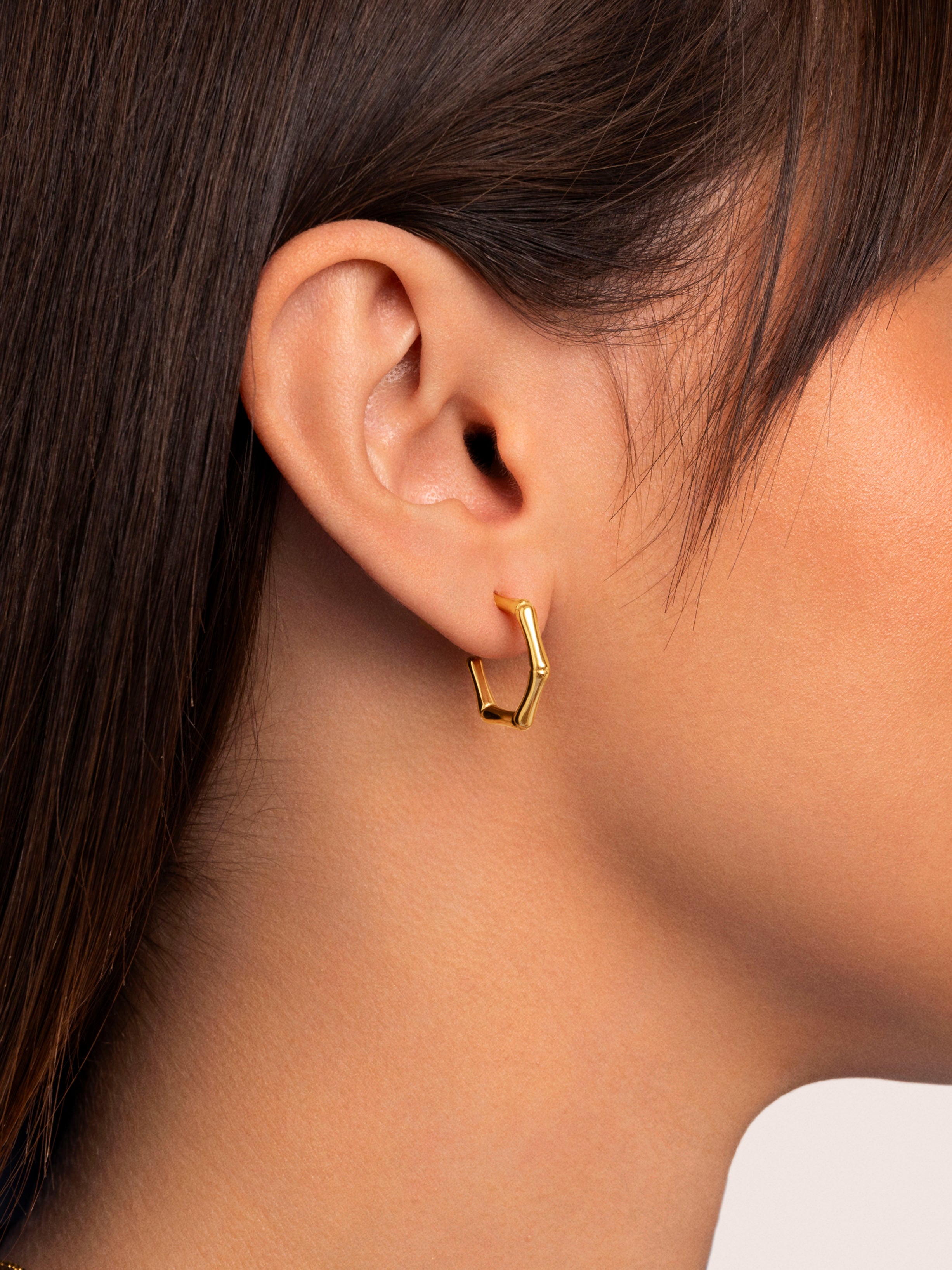 Mini Bamboo Stainless Steel Gold Hoop Earrings