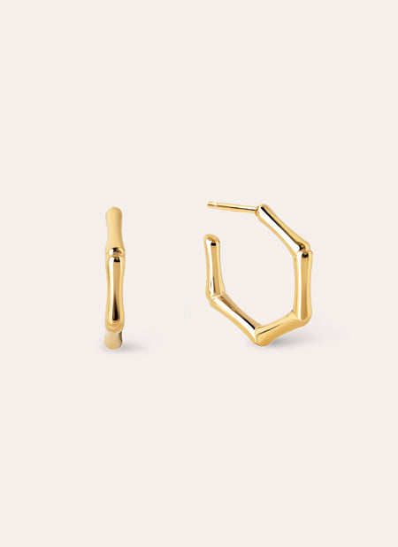 Mini Bamboo Stainless Steel Gold Hoop Earrings