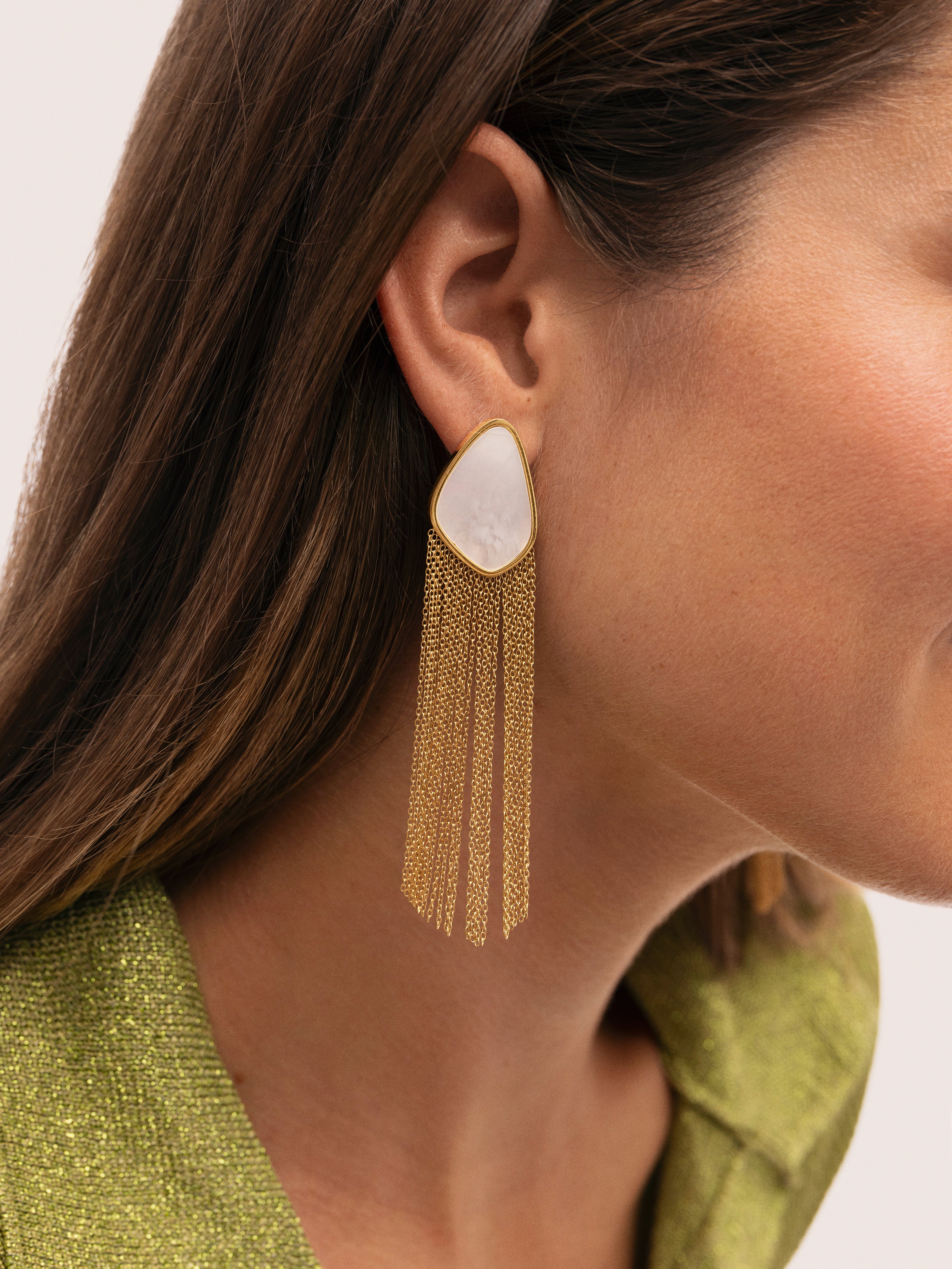 Boucles d'oreilles Nacre Cascade Acier Plaqué Or