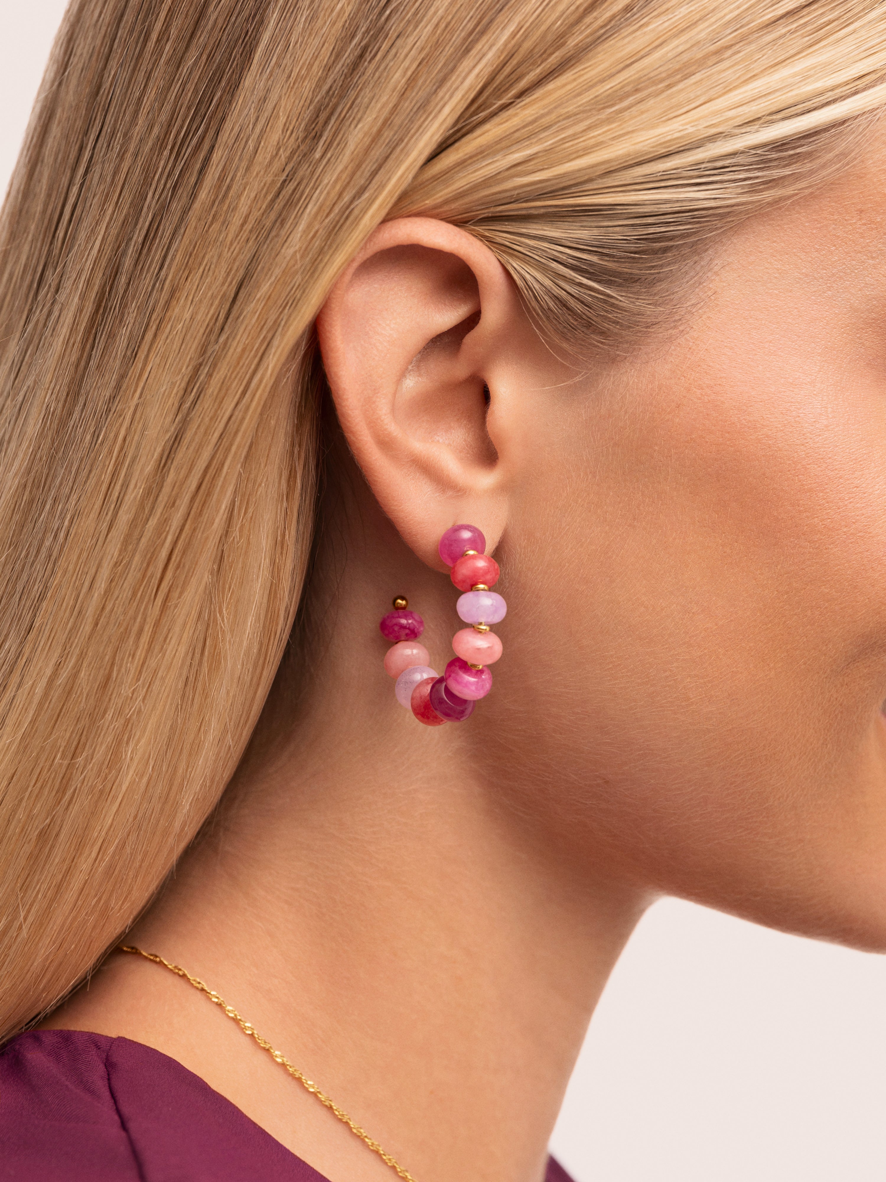 Rosé Stones Stainless Steel Gold Earrings 