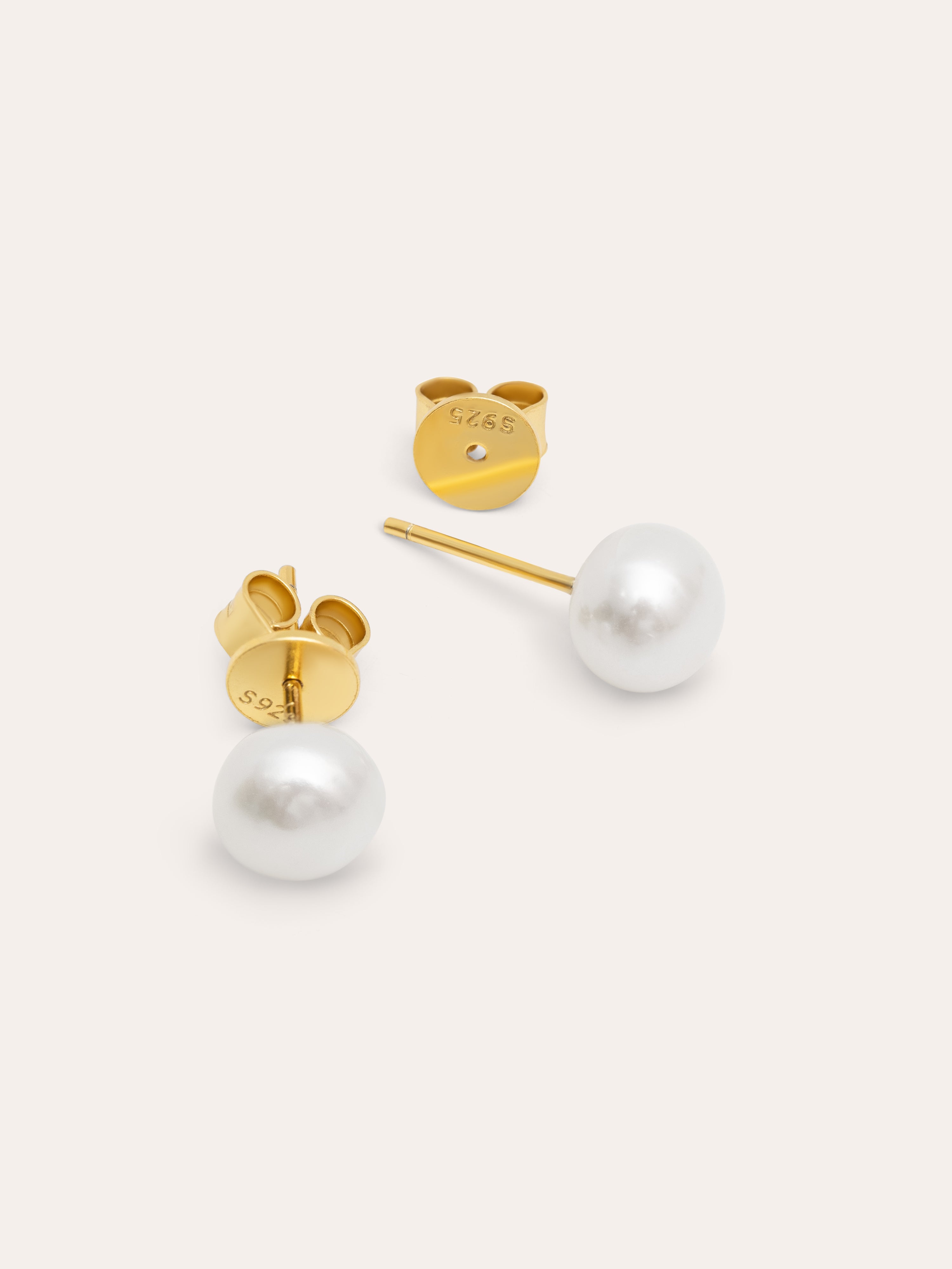 Pendientes Single Pearl Plata Baño Oro