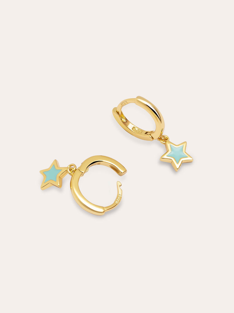 Boucles D’oreilles Créoles Star Sky Enamel Argent Plaqué Or