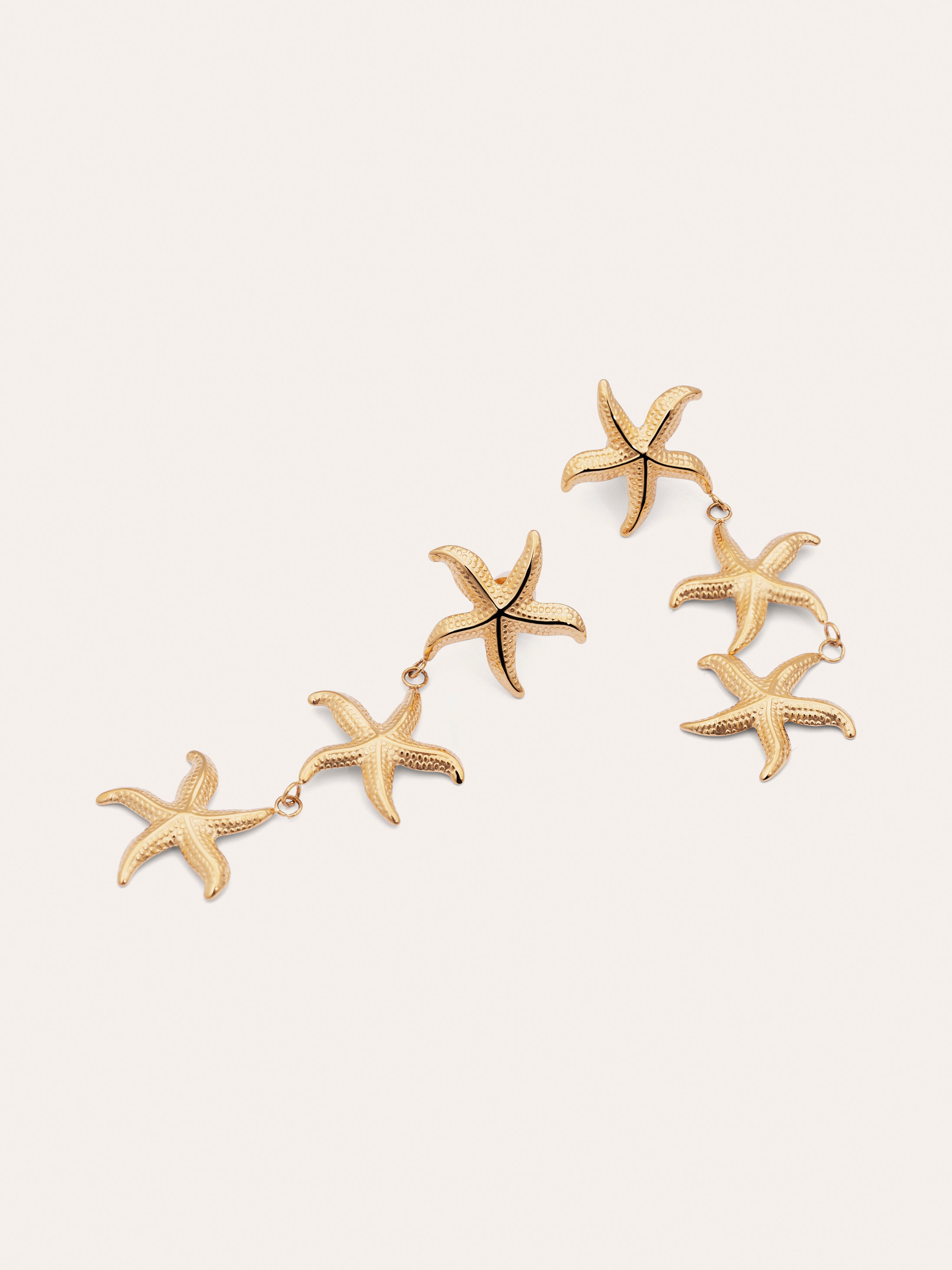 Triple Starfish Stainless Steel Gold Earrings 