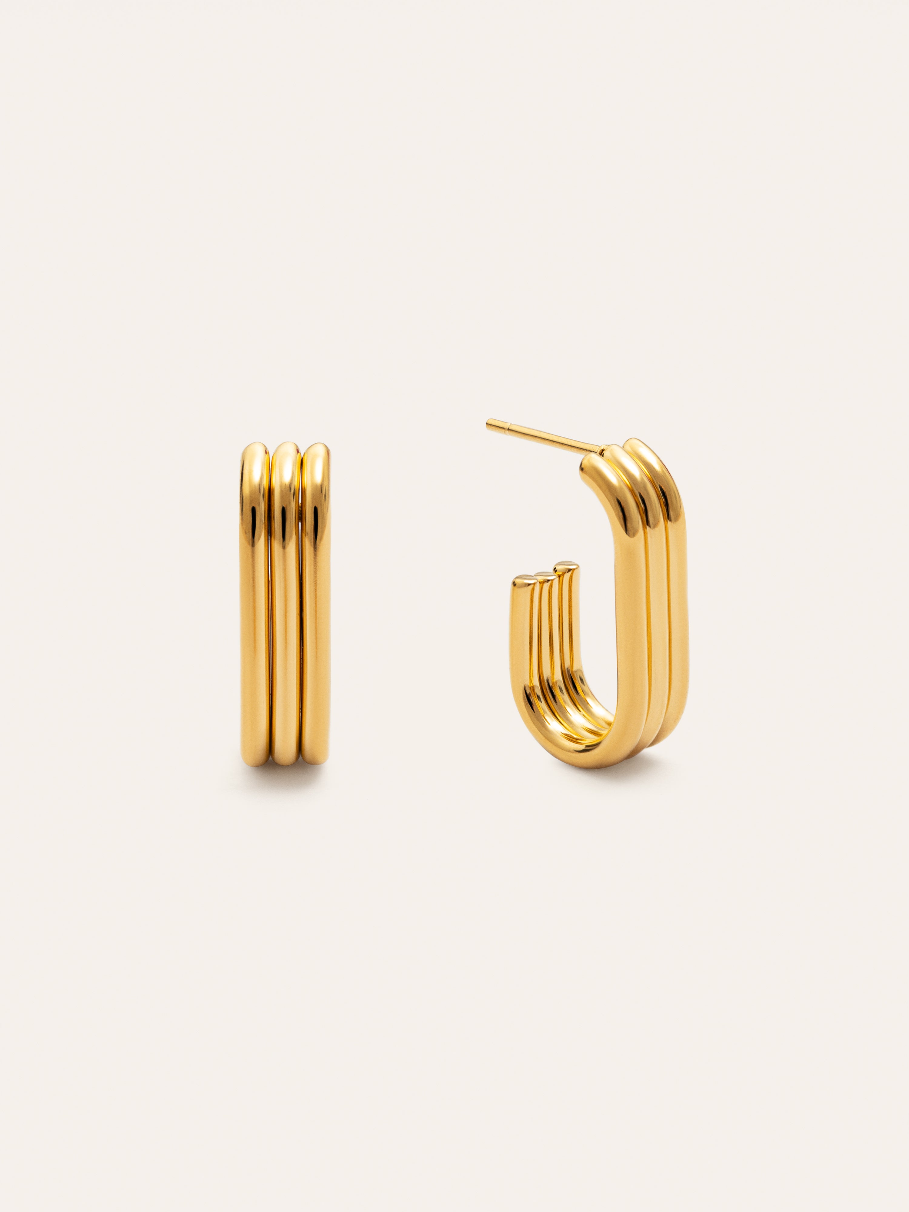 Triple Urban Stainless Steel Gold Earrings