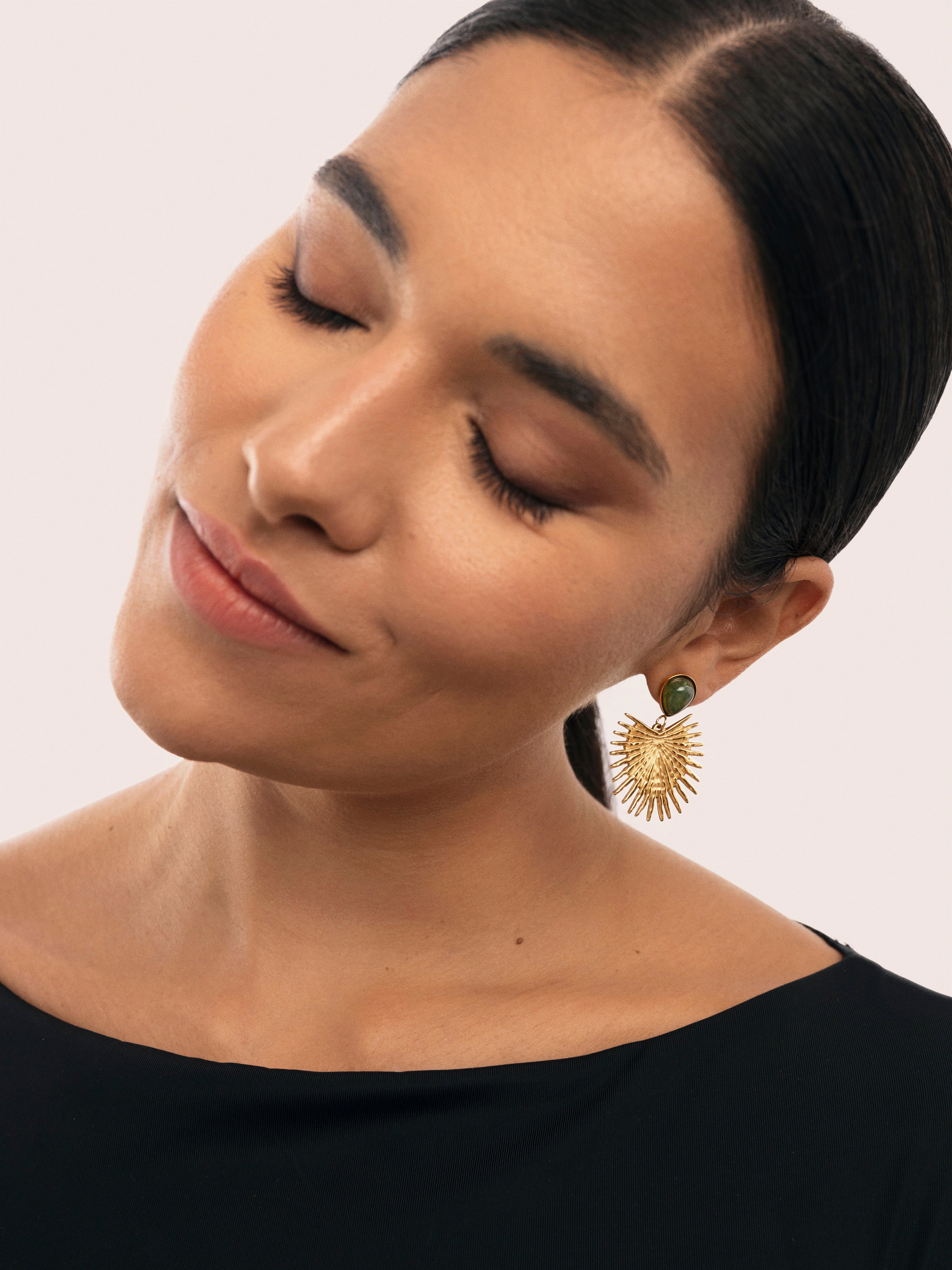 Pendientes Verde Catalina Acero Baño Oro