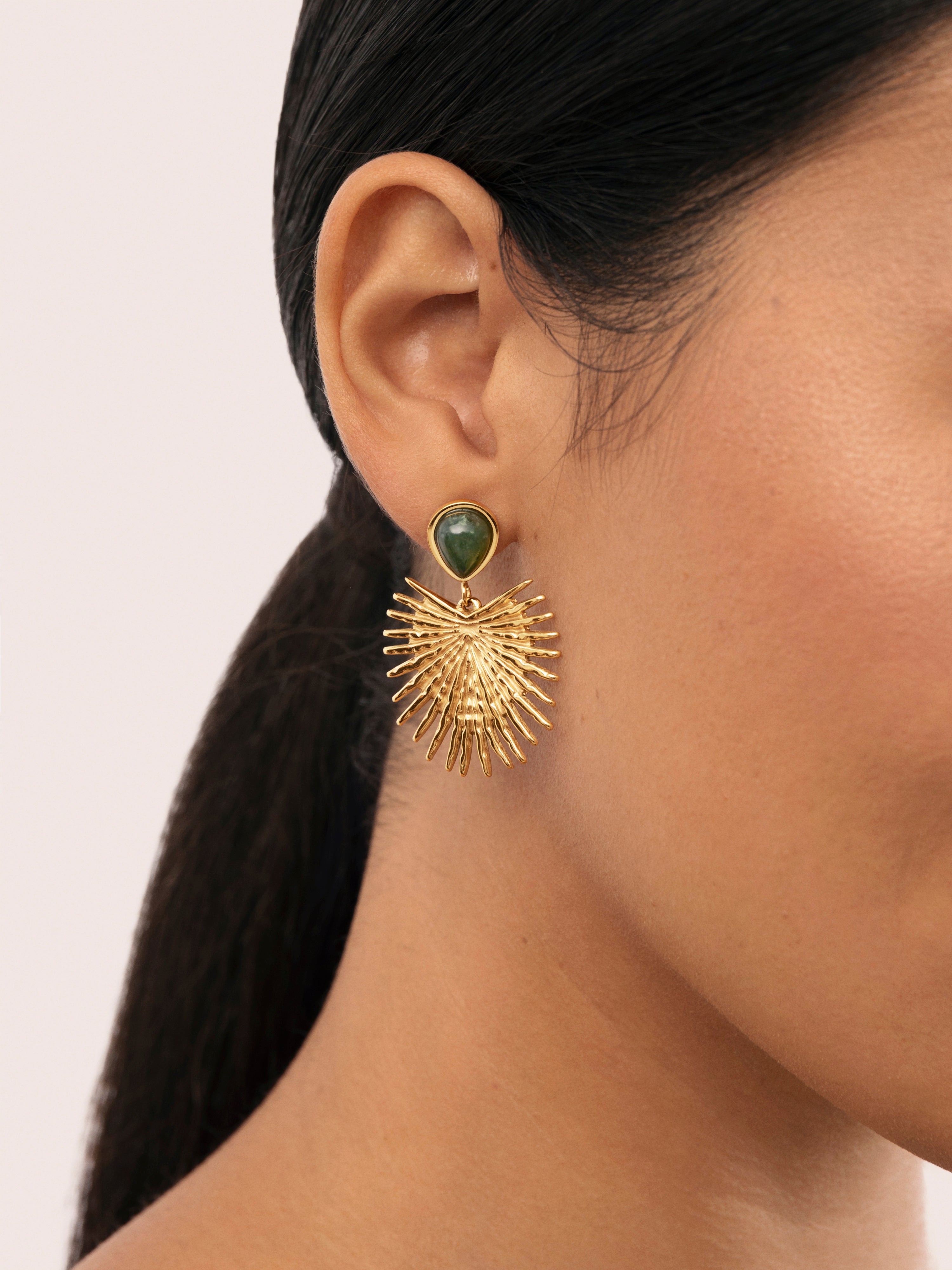 Pendientes Verde Catalina Acero Baño Oro