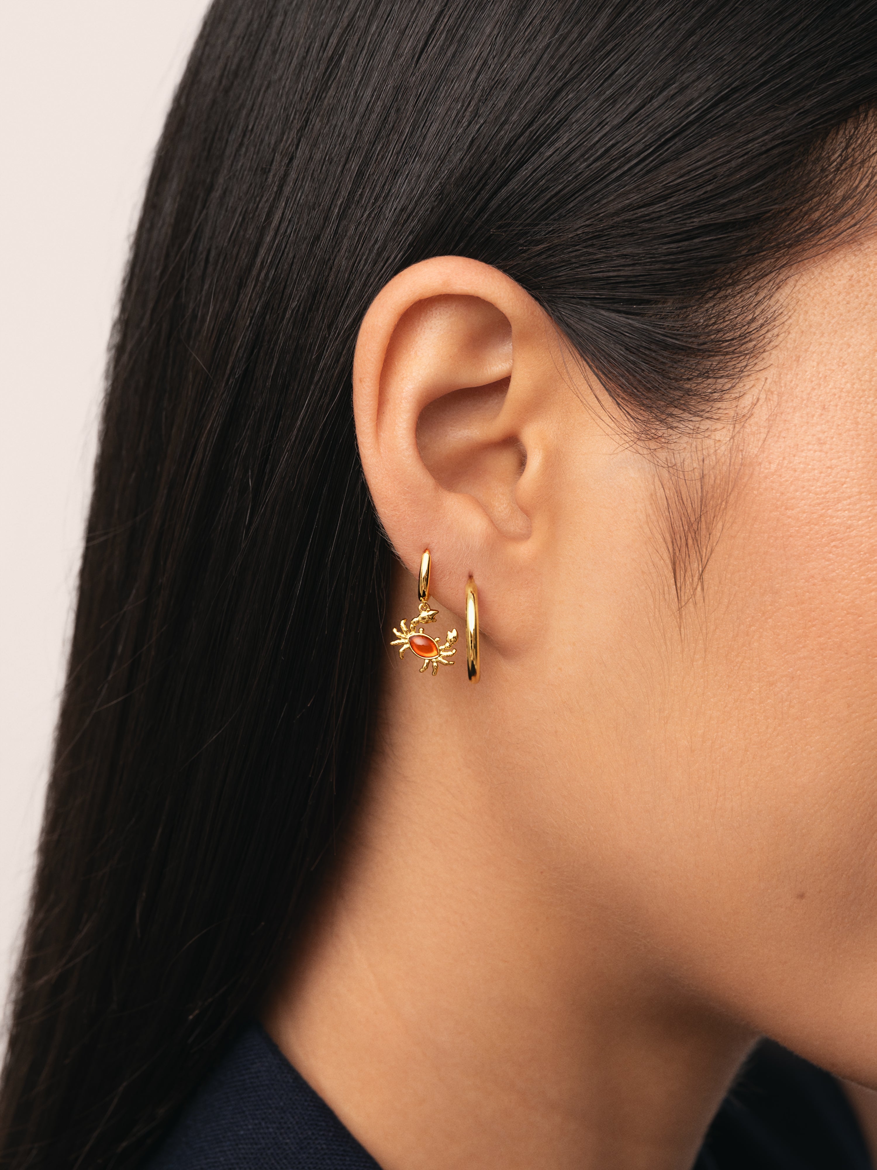 Pendiente Suelto Aro Cangrejo Baño Oro