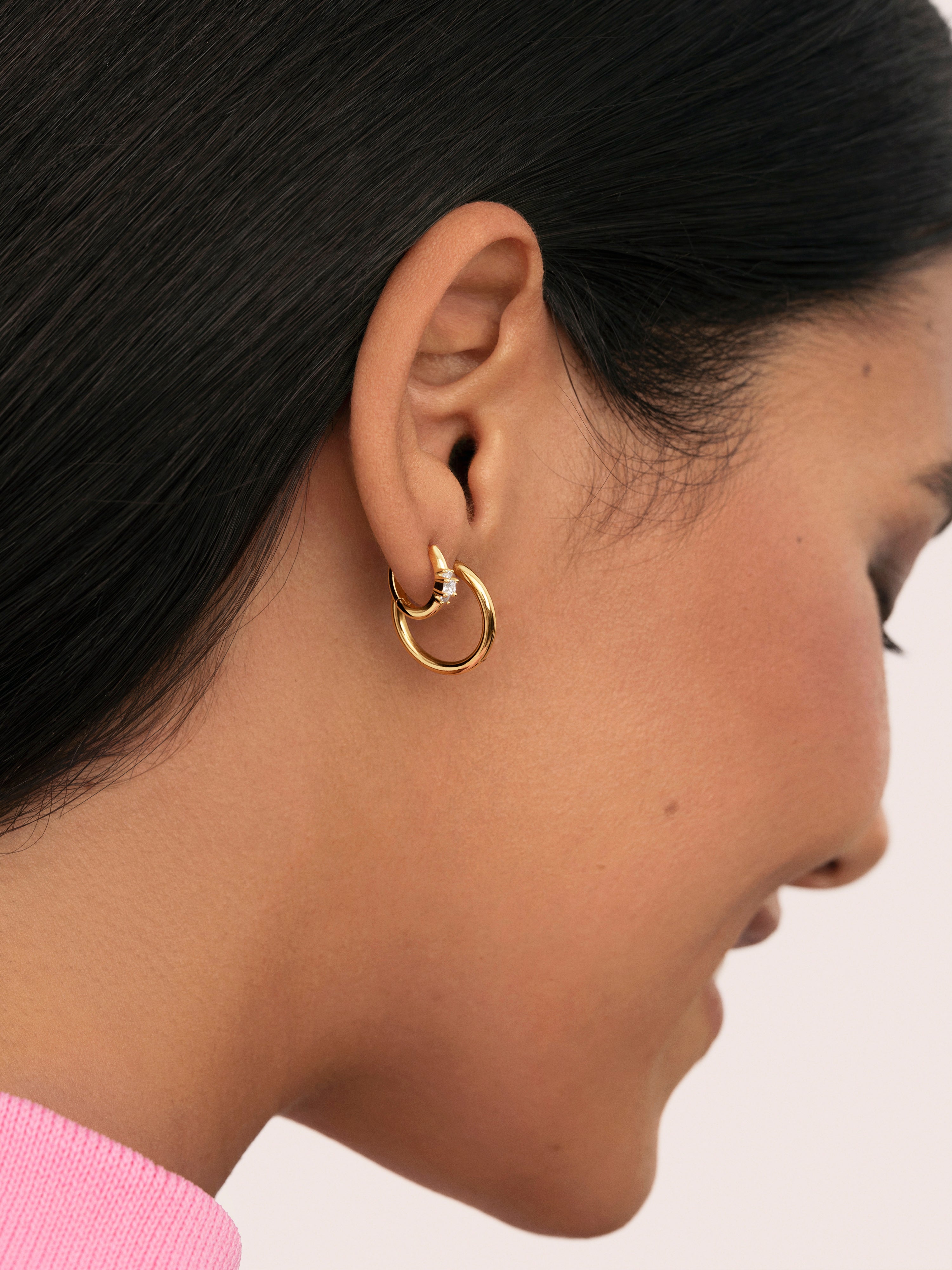 Halo Einzelohrring, vergoldet