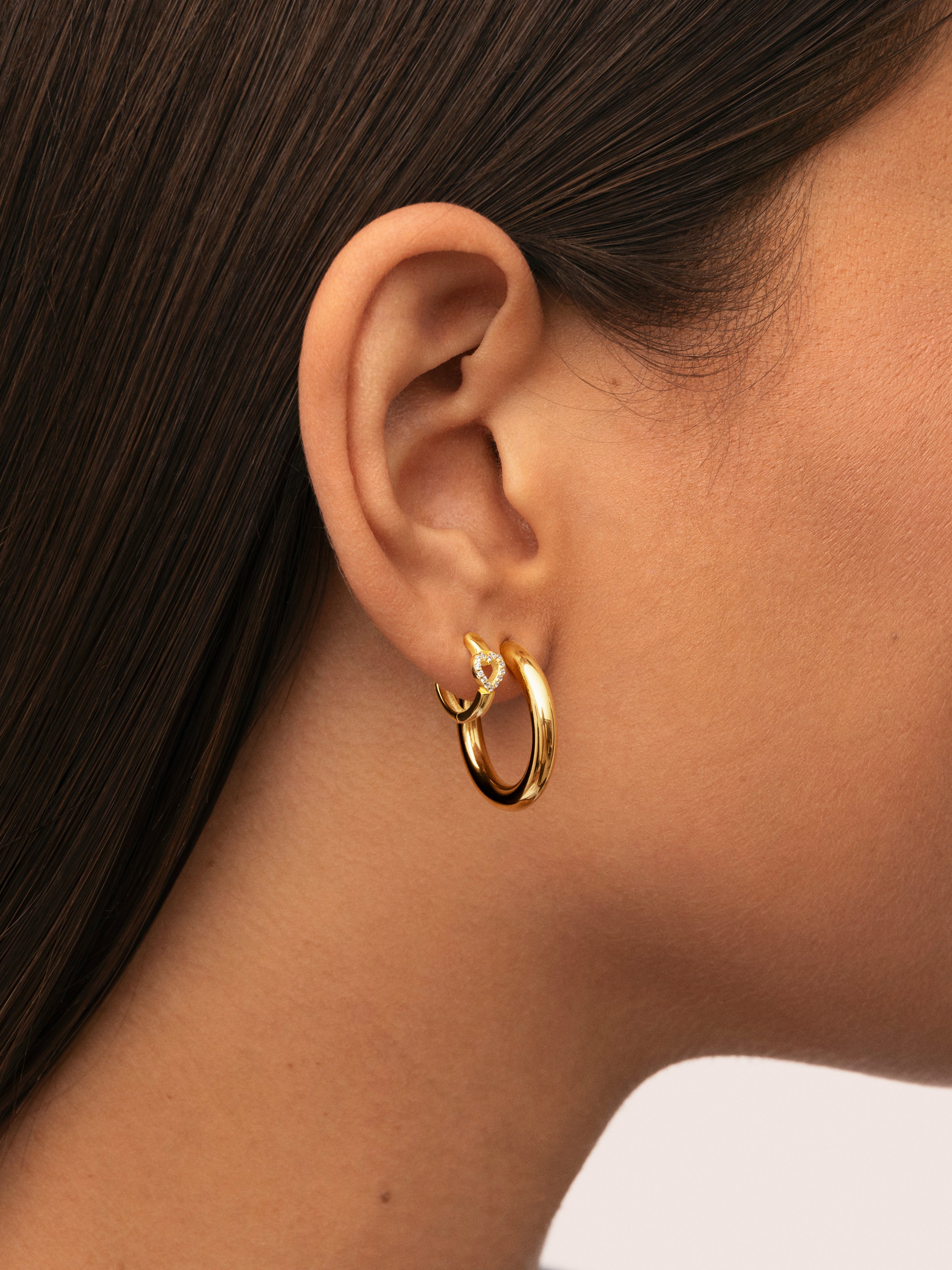 Pendiente Suelto Aro Corazón Plata Baño Oro