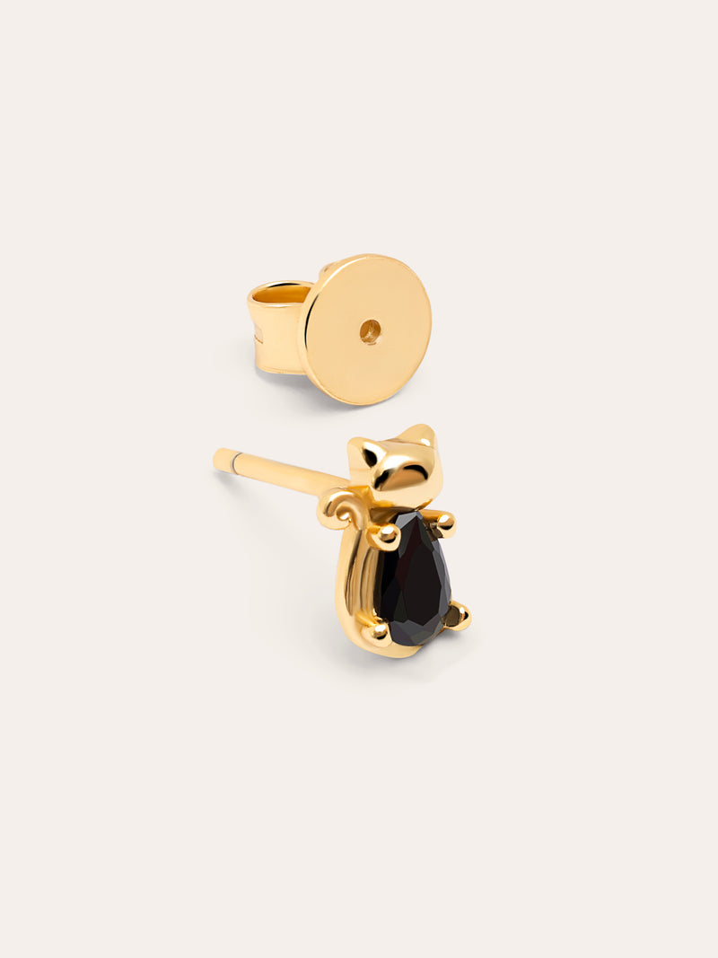 Brinco Solitário Cat Black Banhado a Ouro