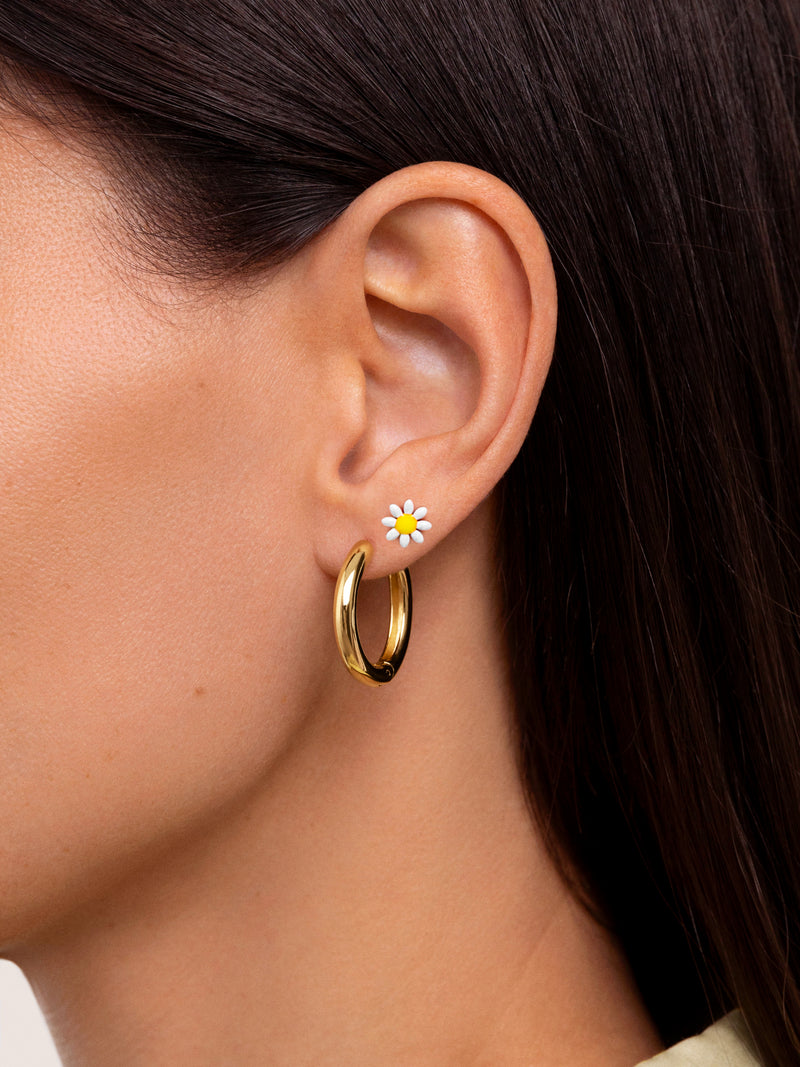 Brinco Individual White Daisy May Aço Banho de Ouro