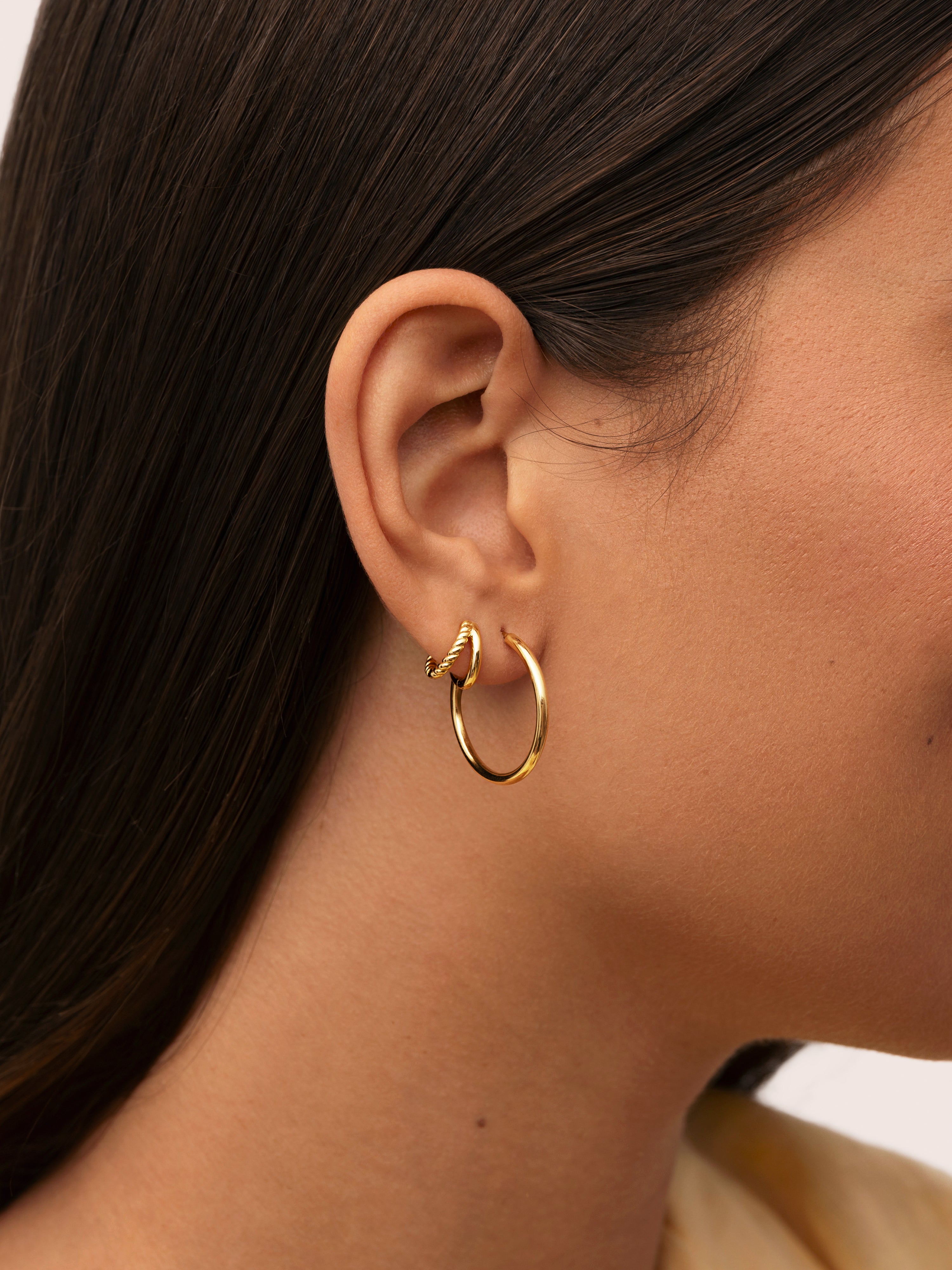 Pendiente Suelto Doble Tressia Baño Oro