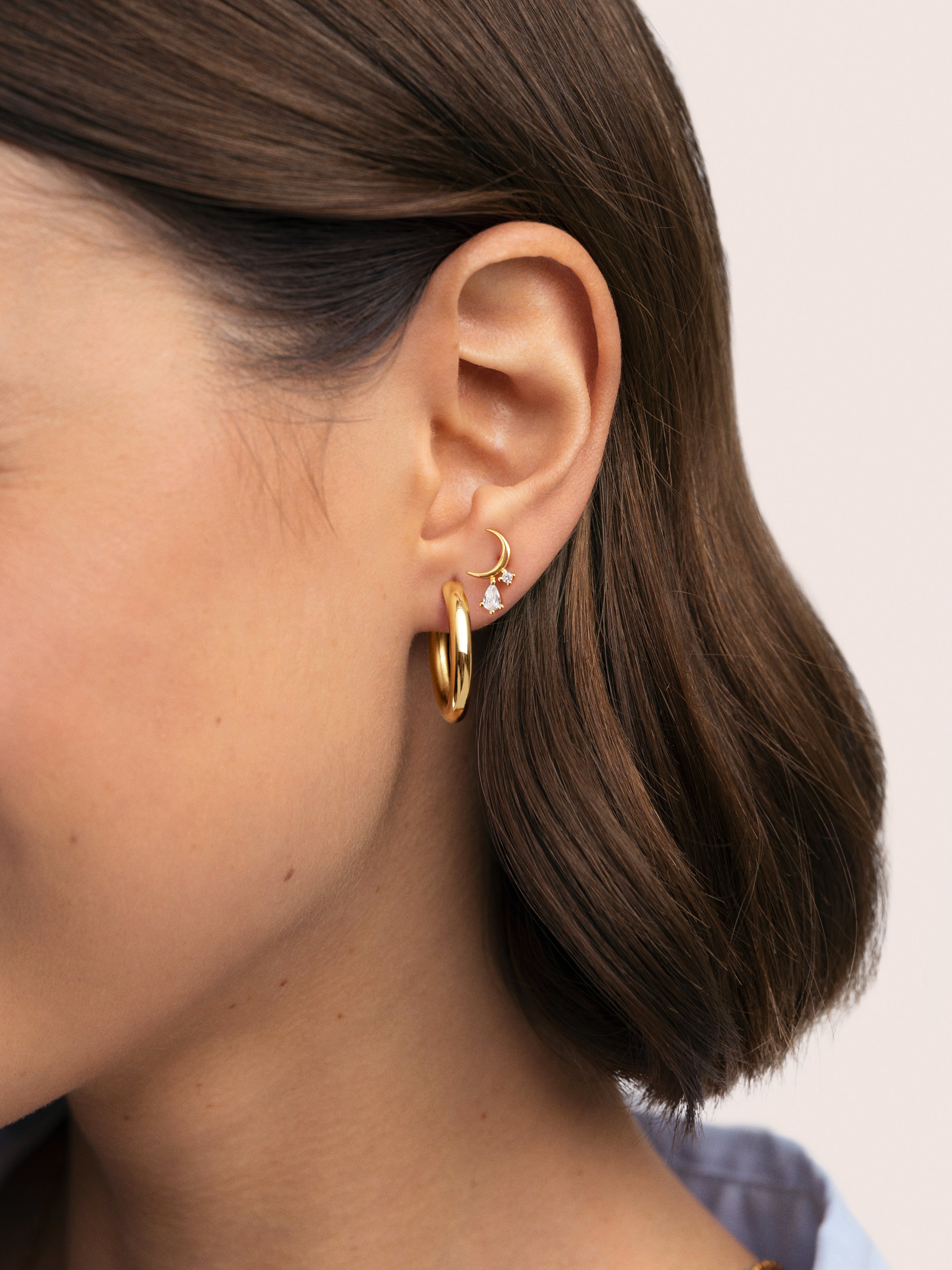 Pendiente Suelto Luna Spark Plata Baño Oro