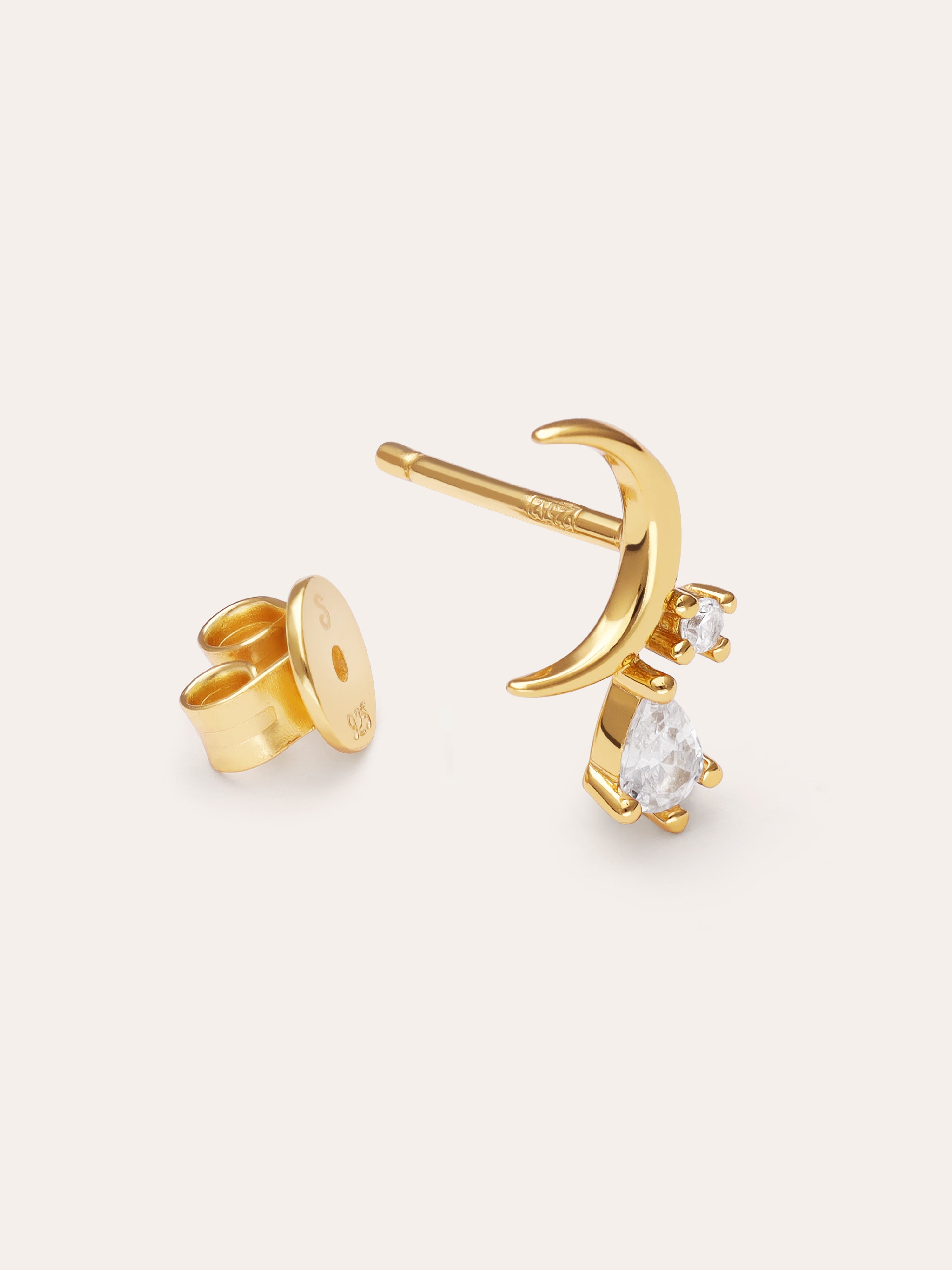 Pendiente Suelto Luna Spark Plata Baño Oro