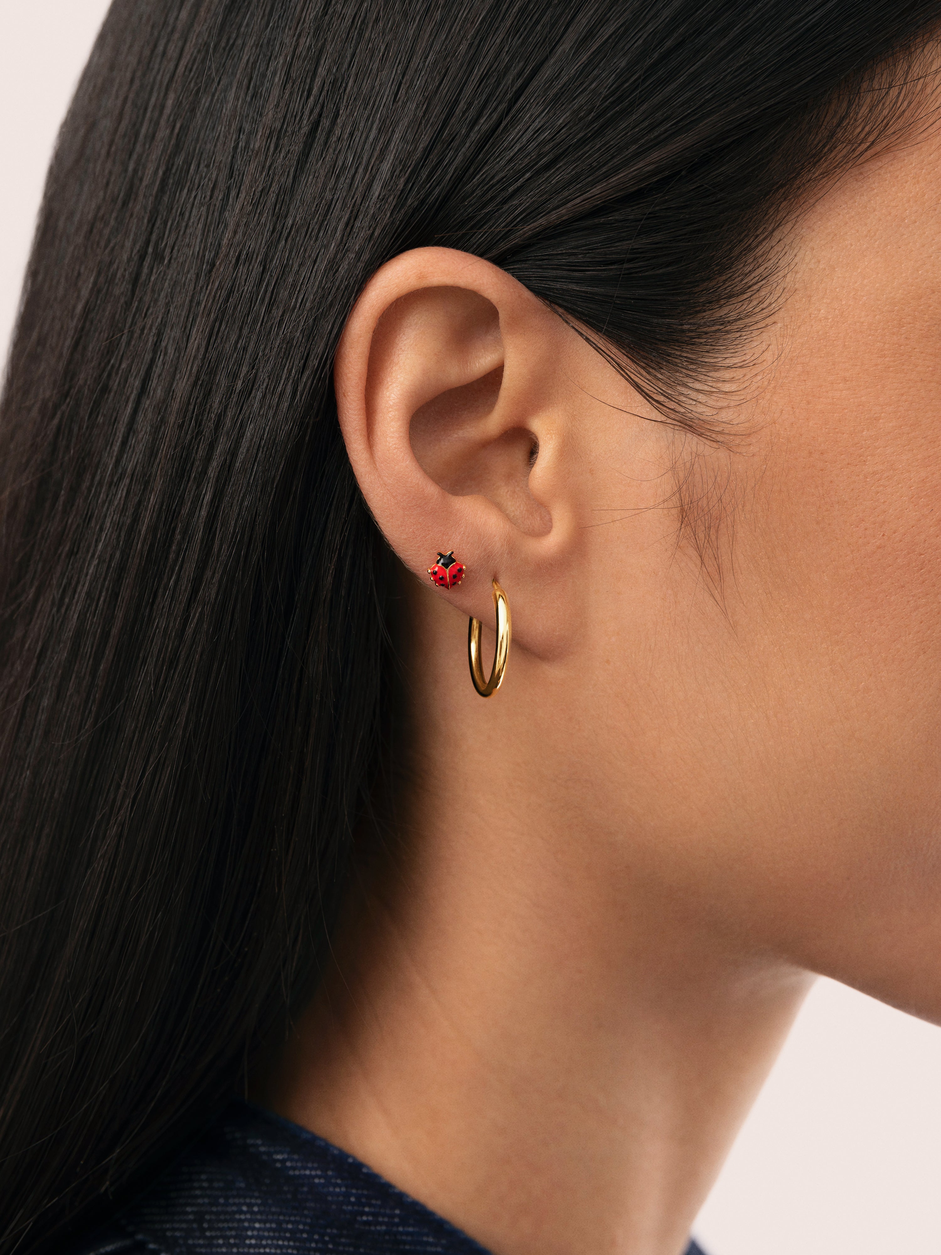 Pendiente Suelto Mariquita Plata Baño Oro