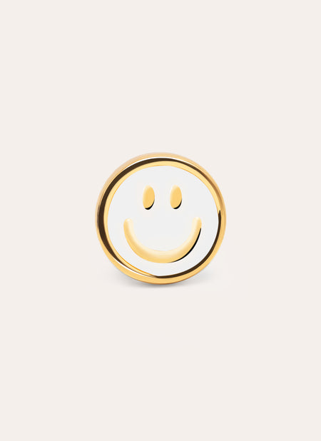 Smiley White Enamel Gold Single Earring