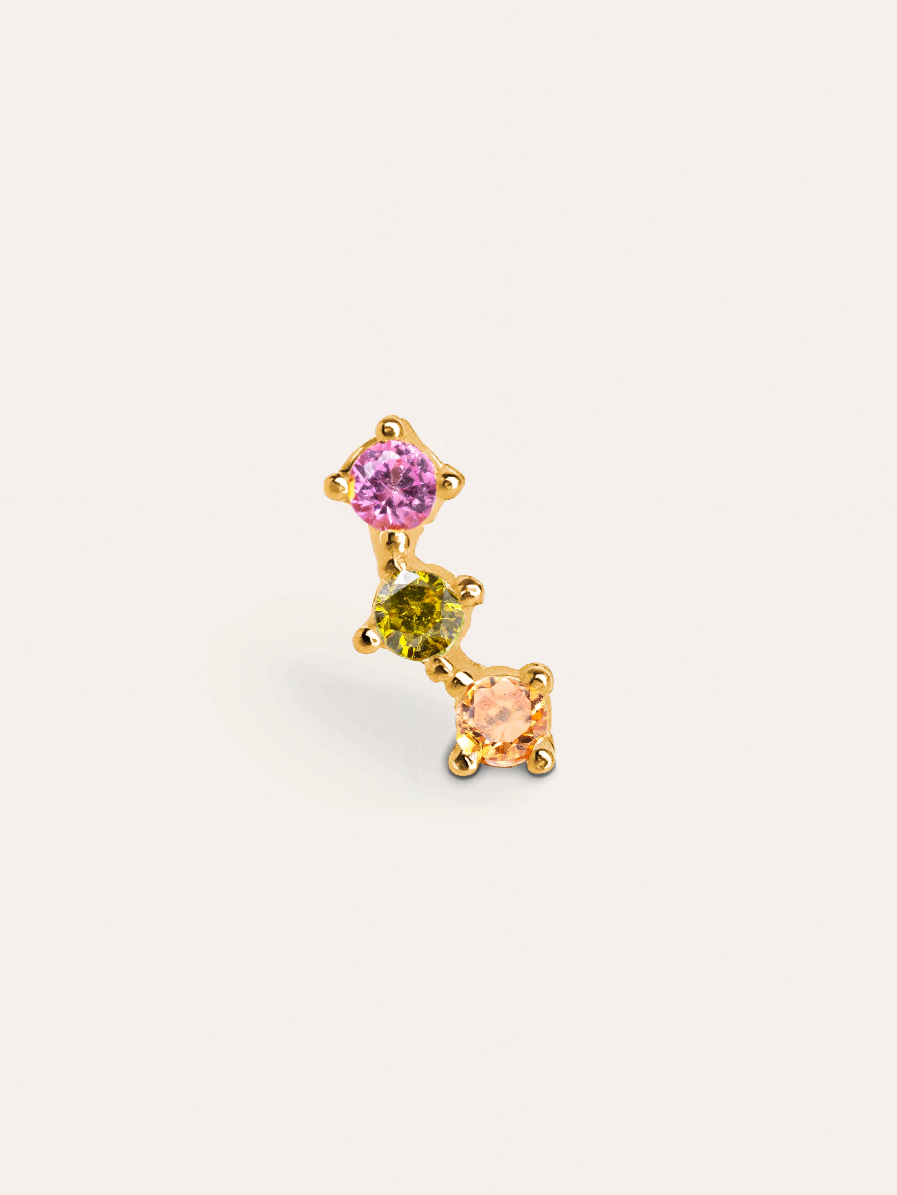 Triple Spark Color Gold Single Earring