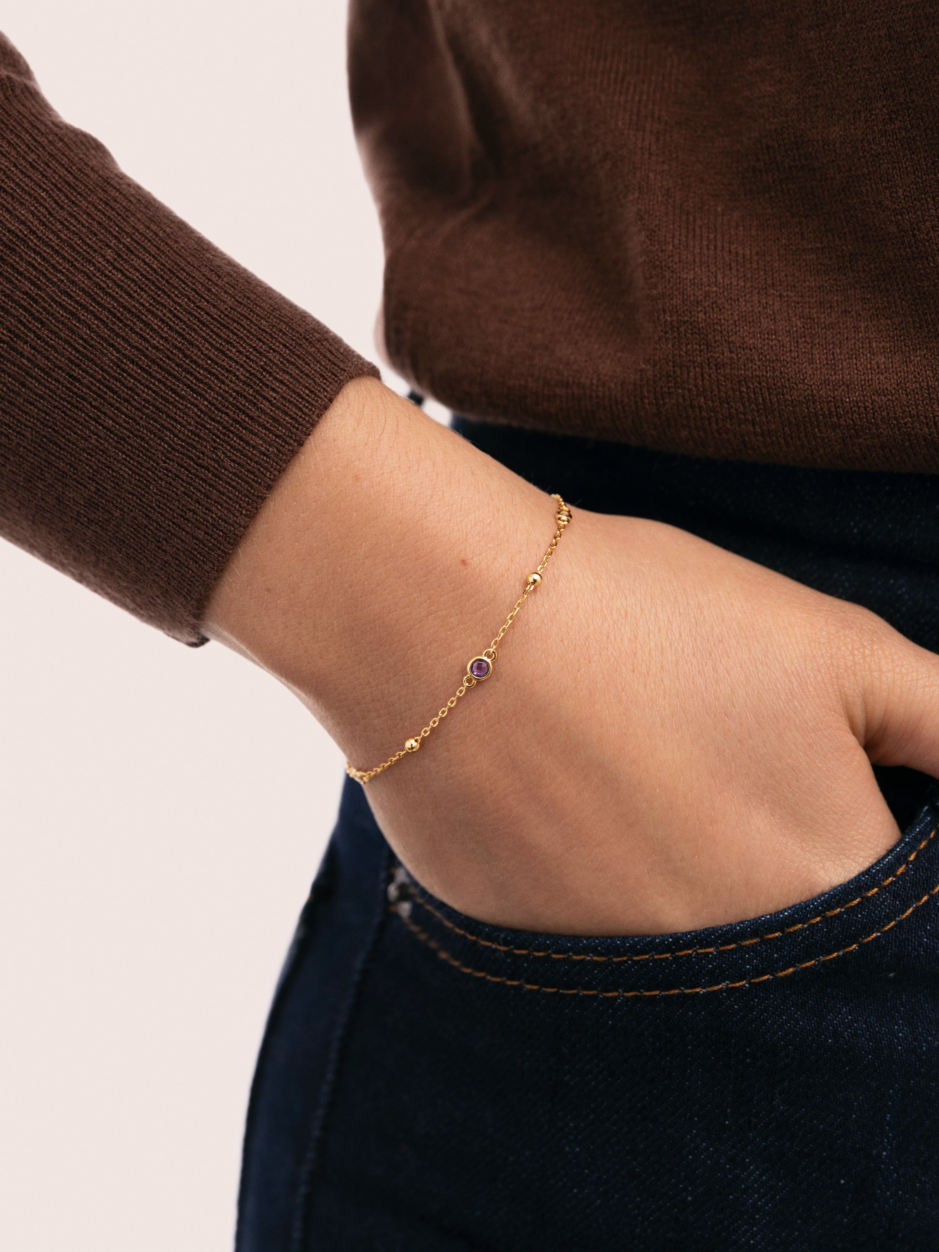 Pulsera Birthstone Plata Baño Oro