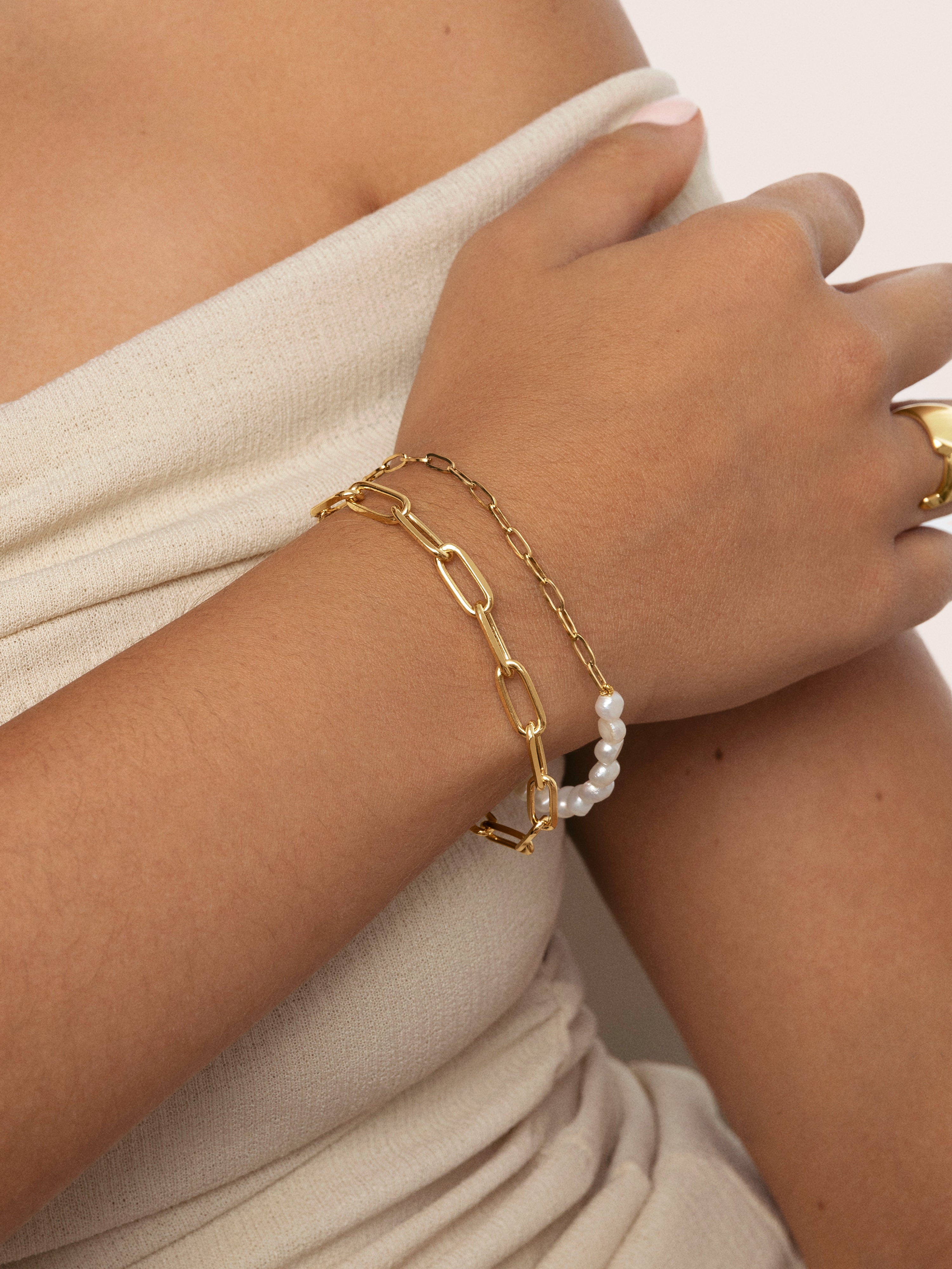 Chic Pearl Stainless Steel Gold Bracelet