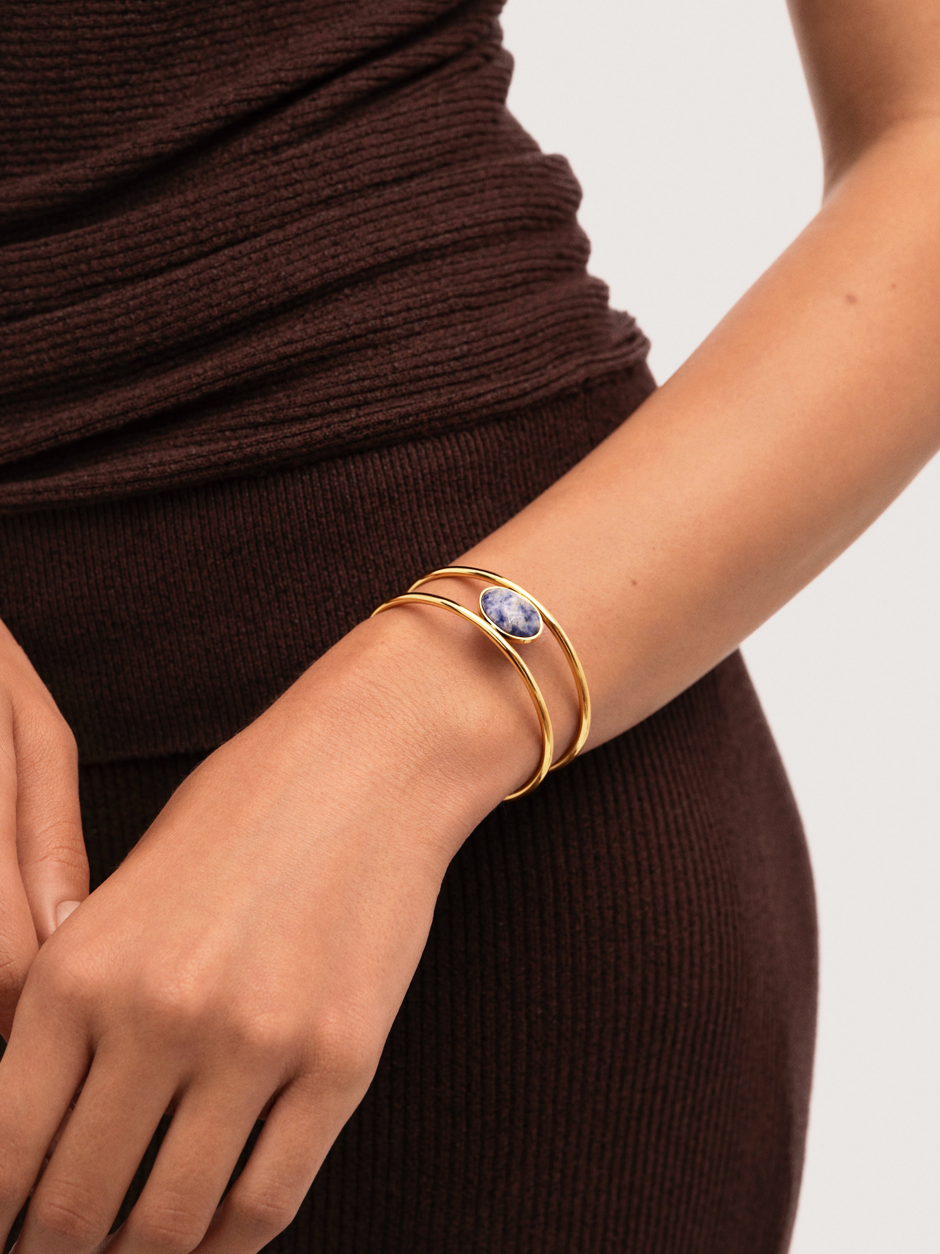 Bracciale Rigido in Cianite, Acciaio con placcatura in Oro