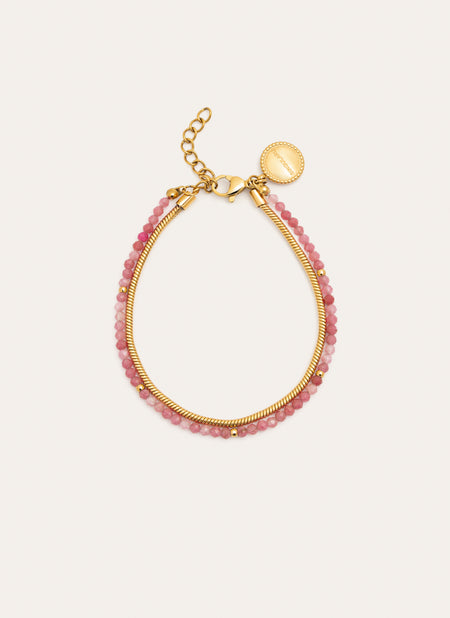 Pulsera Cleopatra Rosa Acero Baño Oro