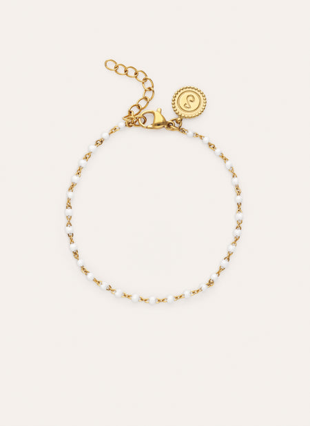 Dots Enamel Weiß Armband Edelstahl vergoldet
