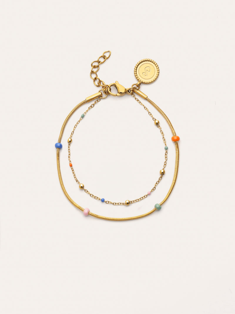 Pulsera Doble Carla Enamel Acero Baño Oro