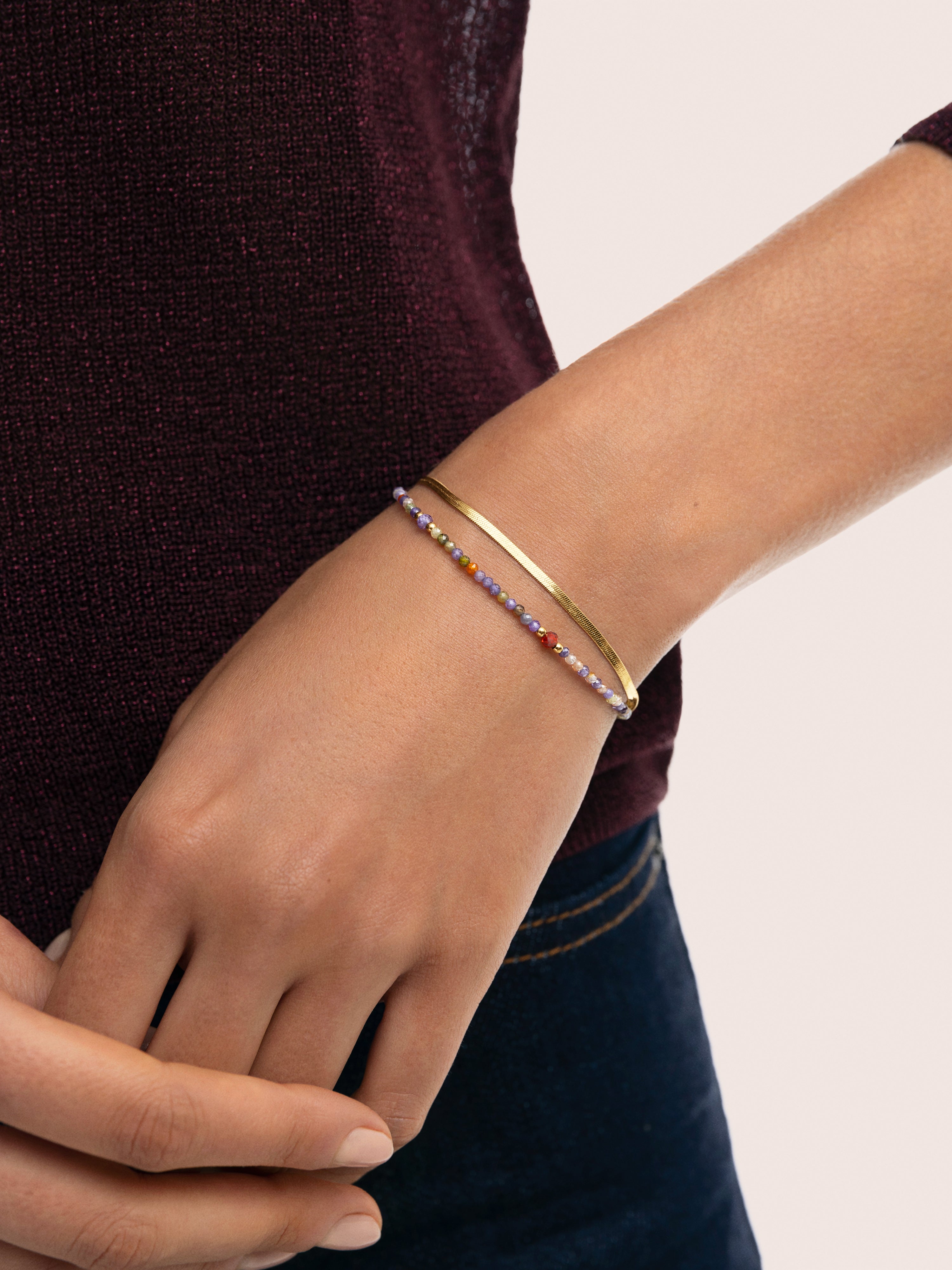 Doble Crystals Lisse Stainless Steel Gold Bracelet