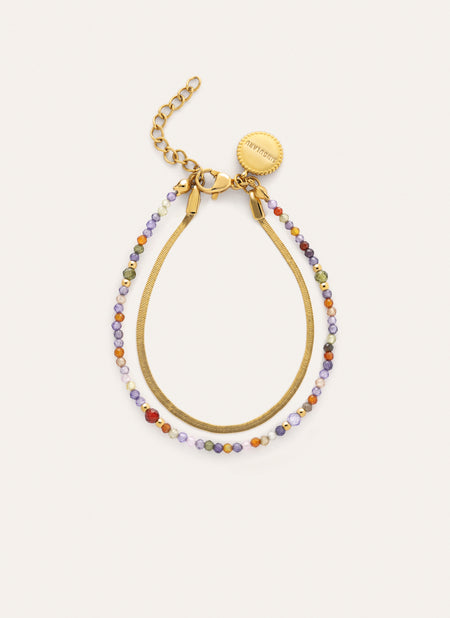 Doble Crystals Lisse Stainless Steel Gold Bracelet