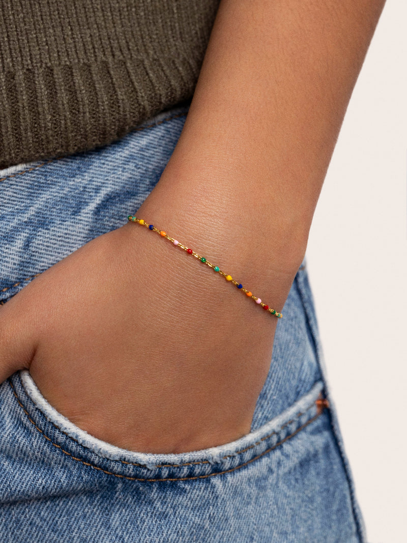Pulseira Dots Colors Enamel Prata Banho de Ouro