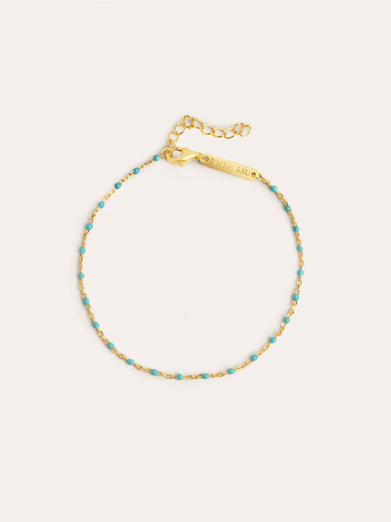 Pulseira Dots Turquoise Enamel Prata Banho de Ouro