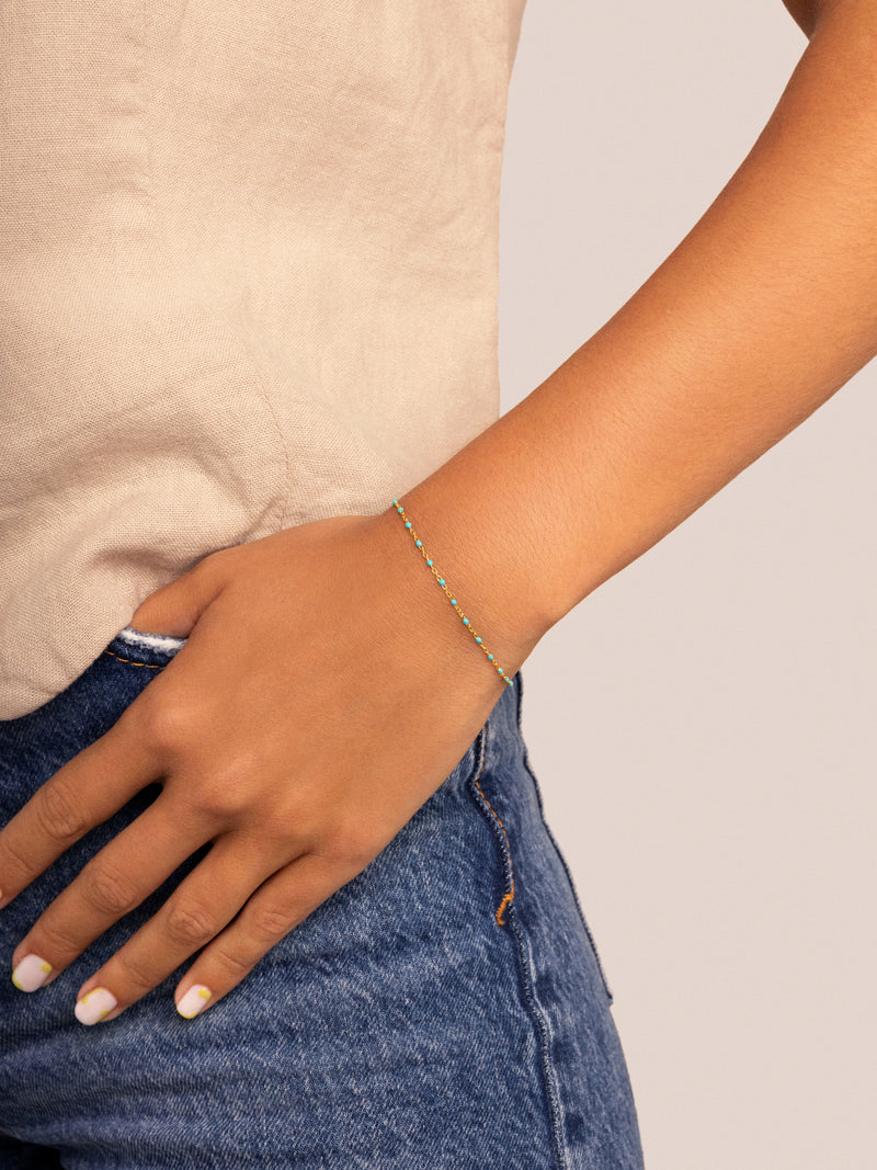 Pulseira Dots Turquoise Enamel Prata Banho de Ouro