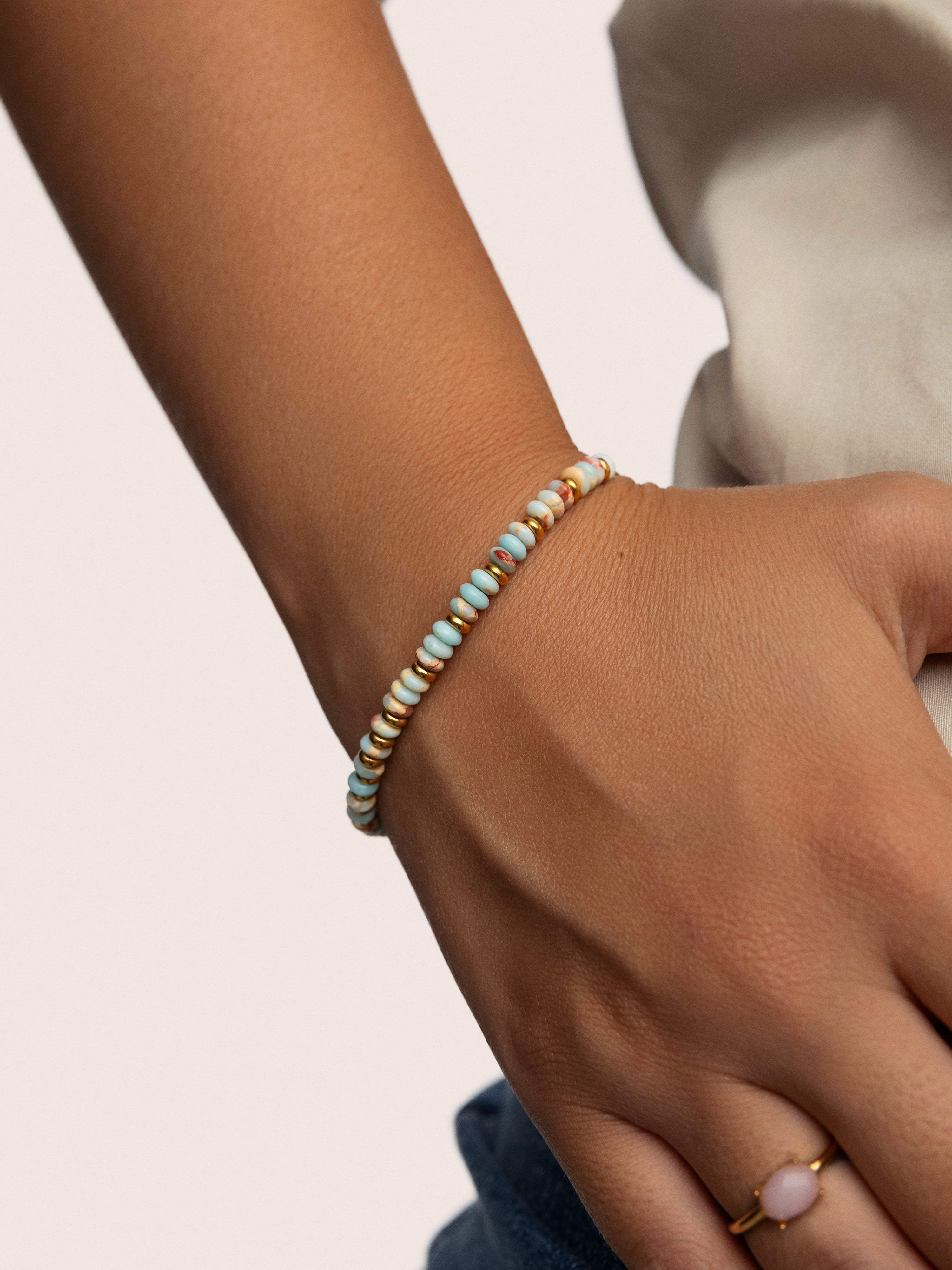 SINGULARU Bracciale Full Daylight – Acciaio Inox Placcato Oro 18Kt Con Cristalli E Pietre Naturali Blu E Rosa, 16+3 Cm