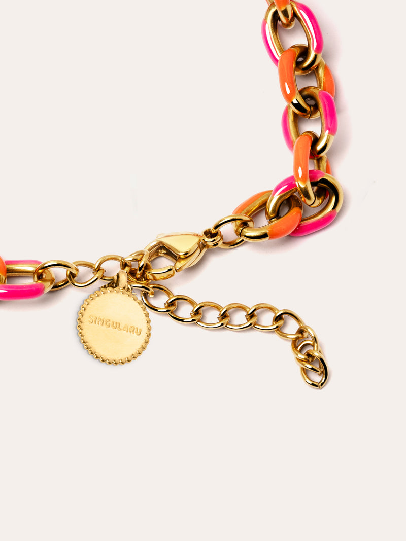 Pulseira Link Tropical Aço Banho de Ouro
